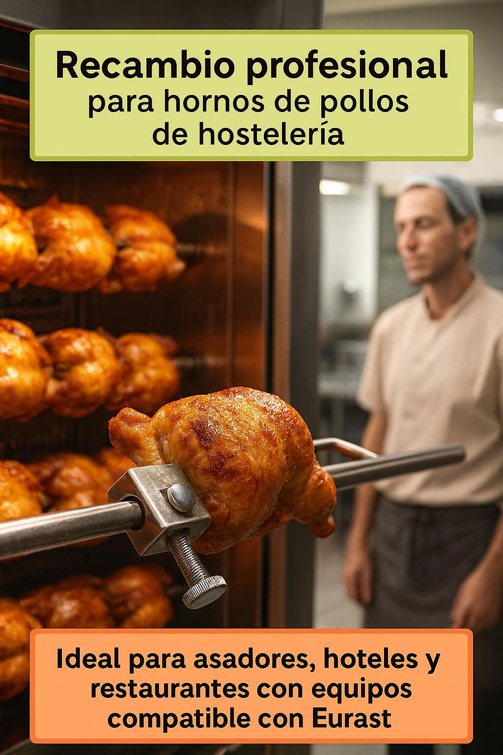 Pincho Asador con Tornillo Pack 5 Recambio Profesional para Asador Pollos Compatible con Eurast 97AP10002 Acero Inoxidable para Espadas 12mm Maquina Hosteleria Bar Restaurante