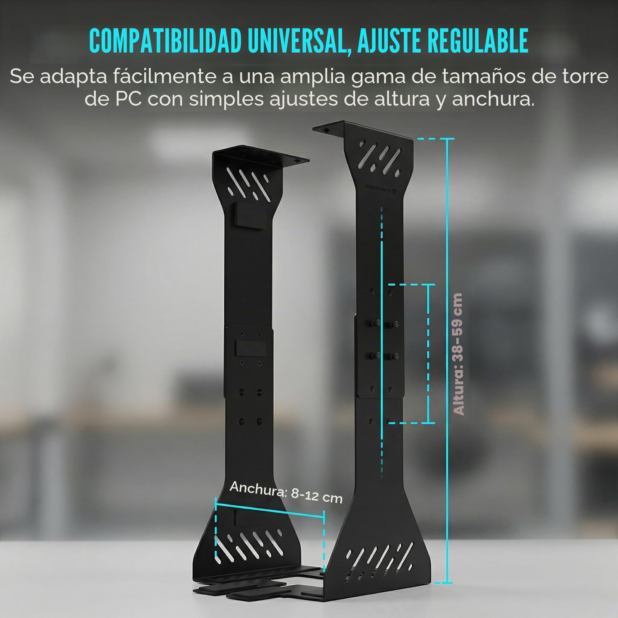 Soporte para PC debajo del escritorio, carcasa de computadora resistente de hasta 35 kg, soporte para carcasa de computadora ajustable (Negro)