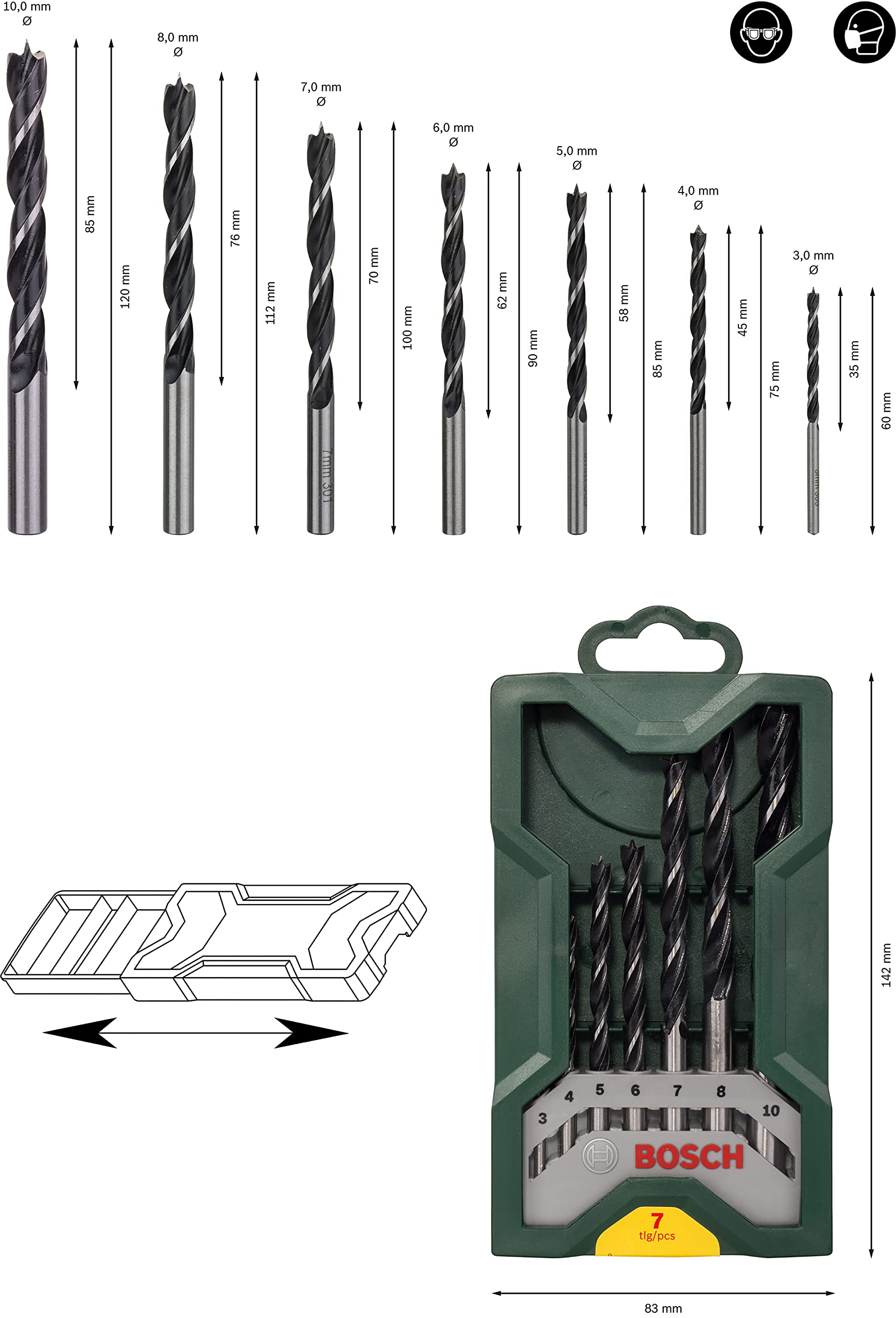 Bosch 7 pces. Kit de forets à bois hélicoïdaux Mini-X-Line & Bosch Professional Ensemble de 25 forets hélicoÏdaux HSS PointTeQ (pour métal, ProBox, accessoires pour perceuses-visseuses)