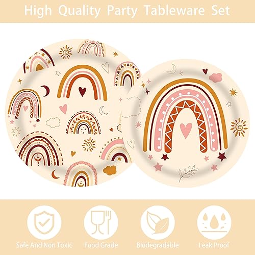 Miniatura 5 de 120 piezas de decoraciones de fiesta de arco iris bohemias, suministros desechables para fiestas, platos, tazas, servilletas, tenedores,