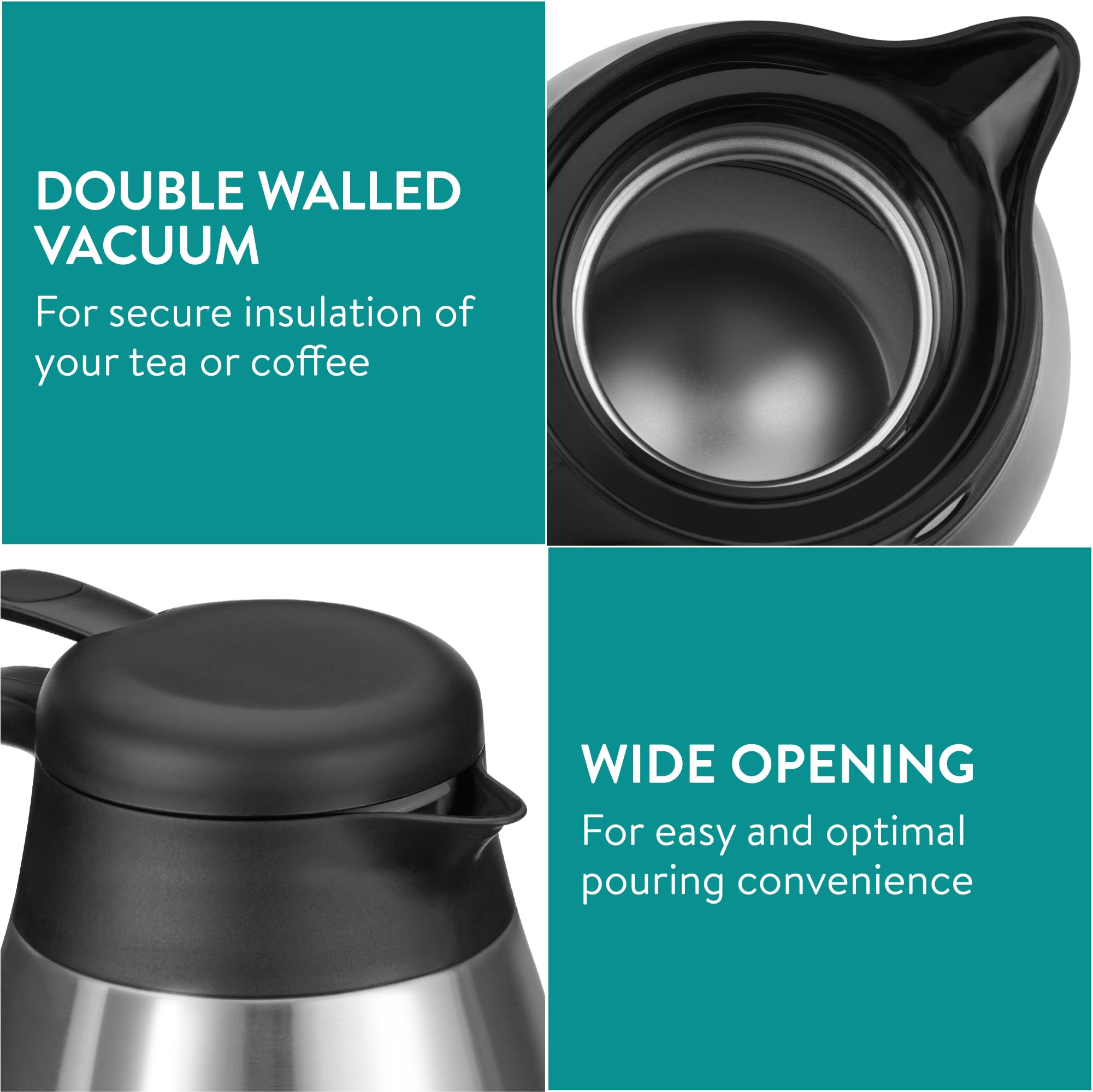 Navaris Jarra térmica de Acero Inoxidable de 2 L - Tetera con Aislamiento al vacío - Termo de té y café para Catering - Bebidas frías Calientes