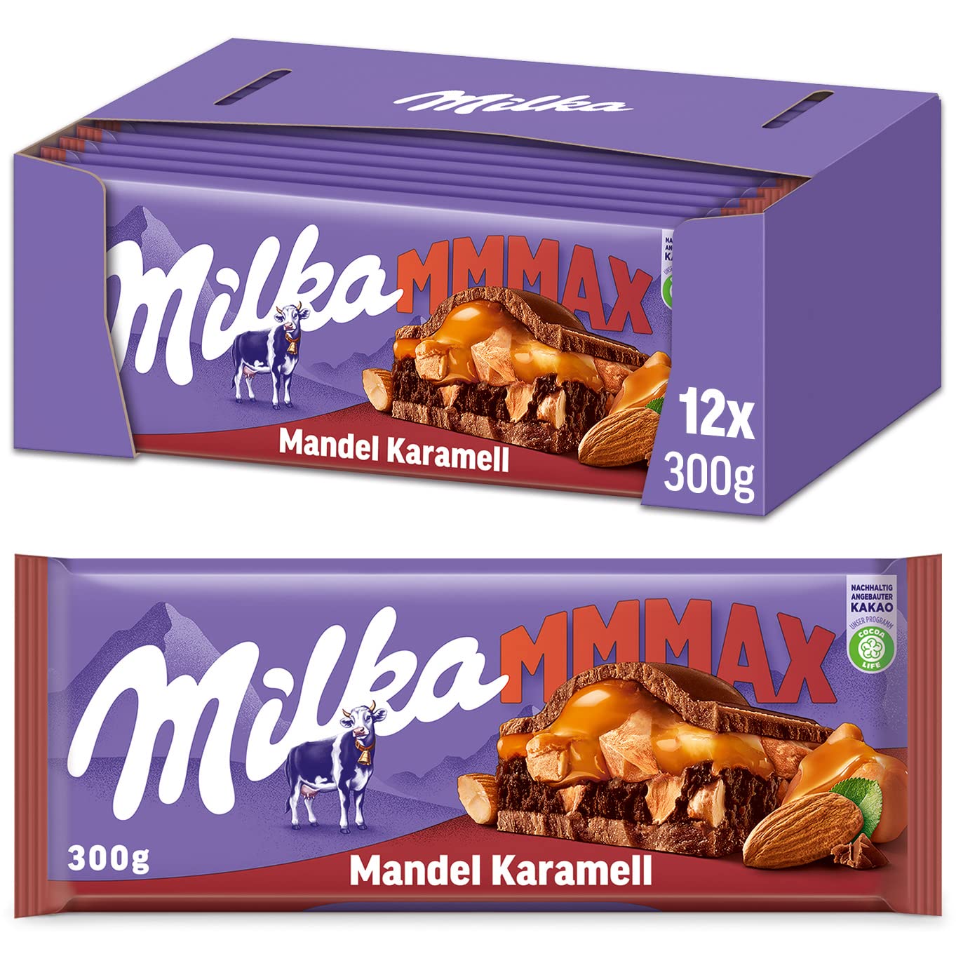 Milka Mandel Karamell 12 x 300g Großtafel, Zartschmelzende Milka