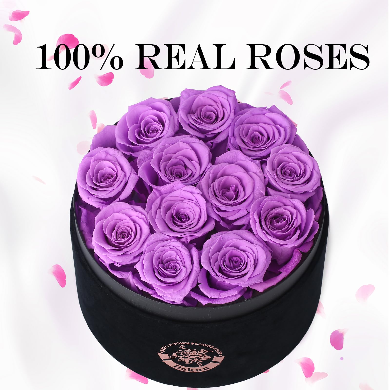 Flores eternas 12 Rosas Eternas Estabilizadas, Regalos para mamá, Regalos para Esposa, Regalos para Novia, San valentín, Regalos de cumpleaños, (Morado)