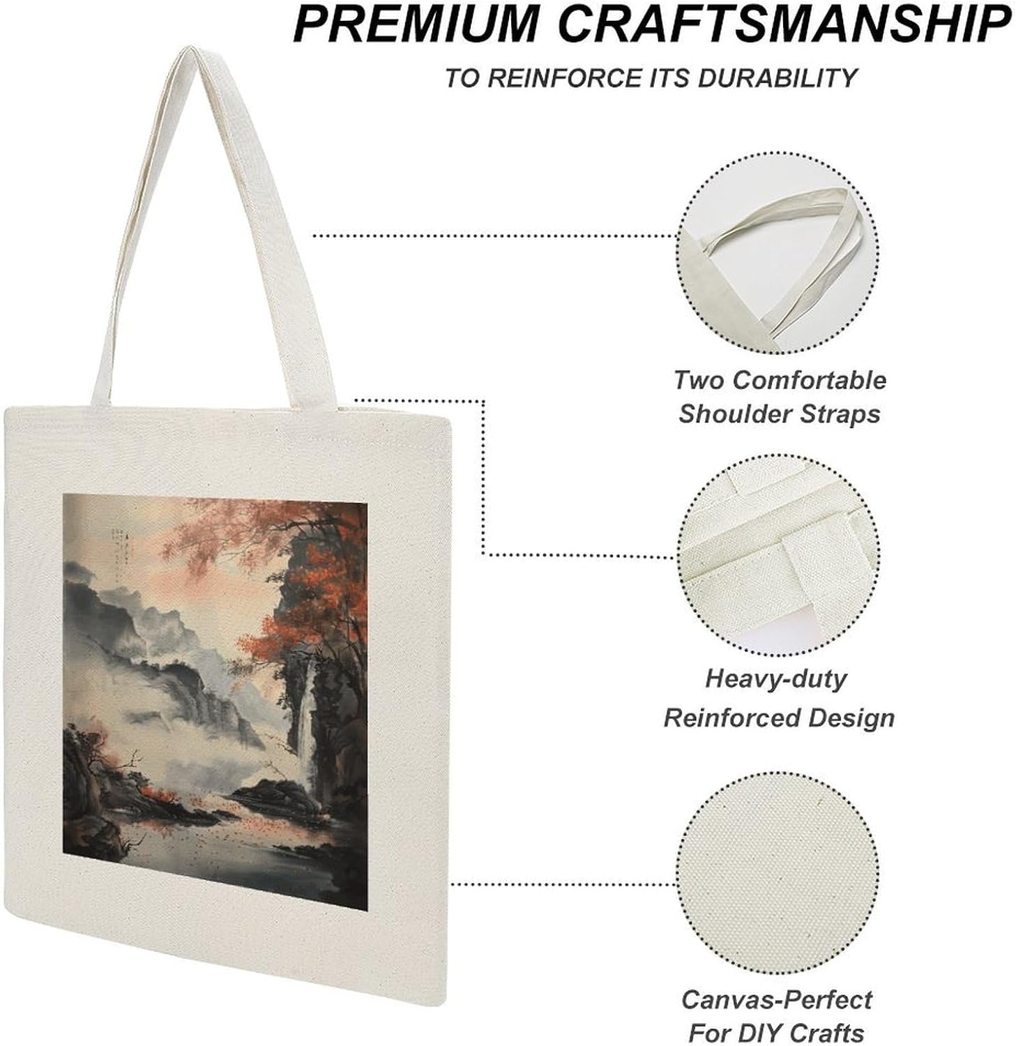 Chinese Landscape Painting1 Canvas Tote Bag Aesthetic Tote Bag image 5
