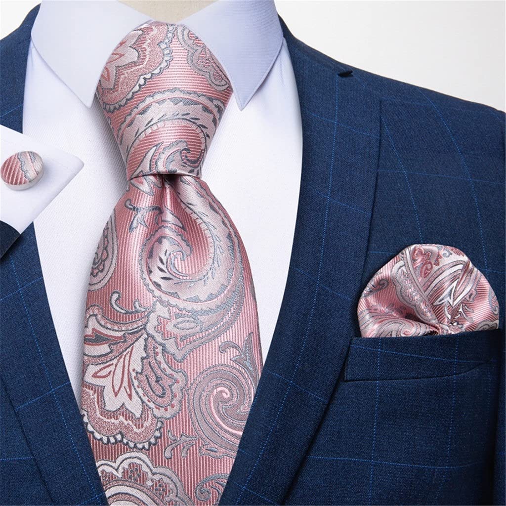 3er-Pack Herren-Krawatten-Set, Geschenkset für Männer, Blau, Grün, Rosa, Seide, Business-Hochzeits-Krawatte, Hanky-Manschettenknöpfe (Color : Blue Green Pink, Size : One Size)
