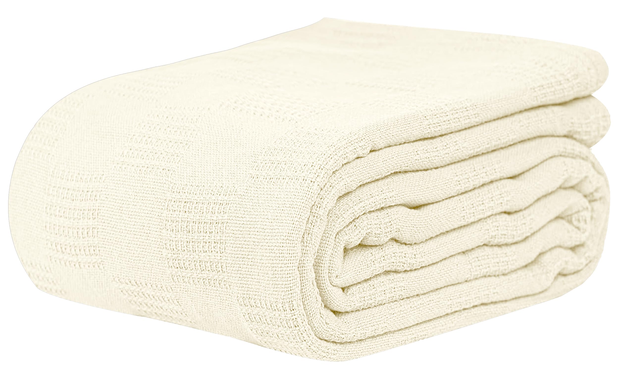 Linteum Textile Hospital Thermal SNAGLESS Spread Blanket, 100% Cotton (74x100 in, Cream)