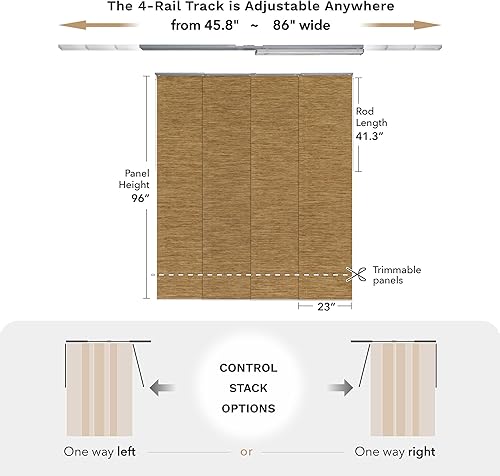 Miniatura 5 de GoDear Design - Persianas de panel 99% opacas, riel ajustable, ppuertas corredizas y ventanas, 45.8-86 x 96 pulg (An x Al), extensibles, brillo