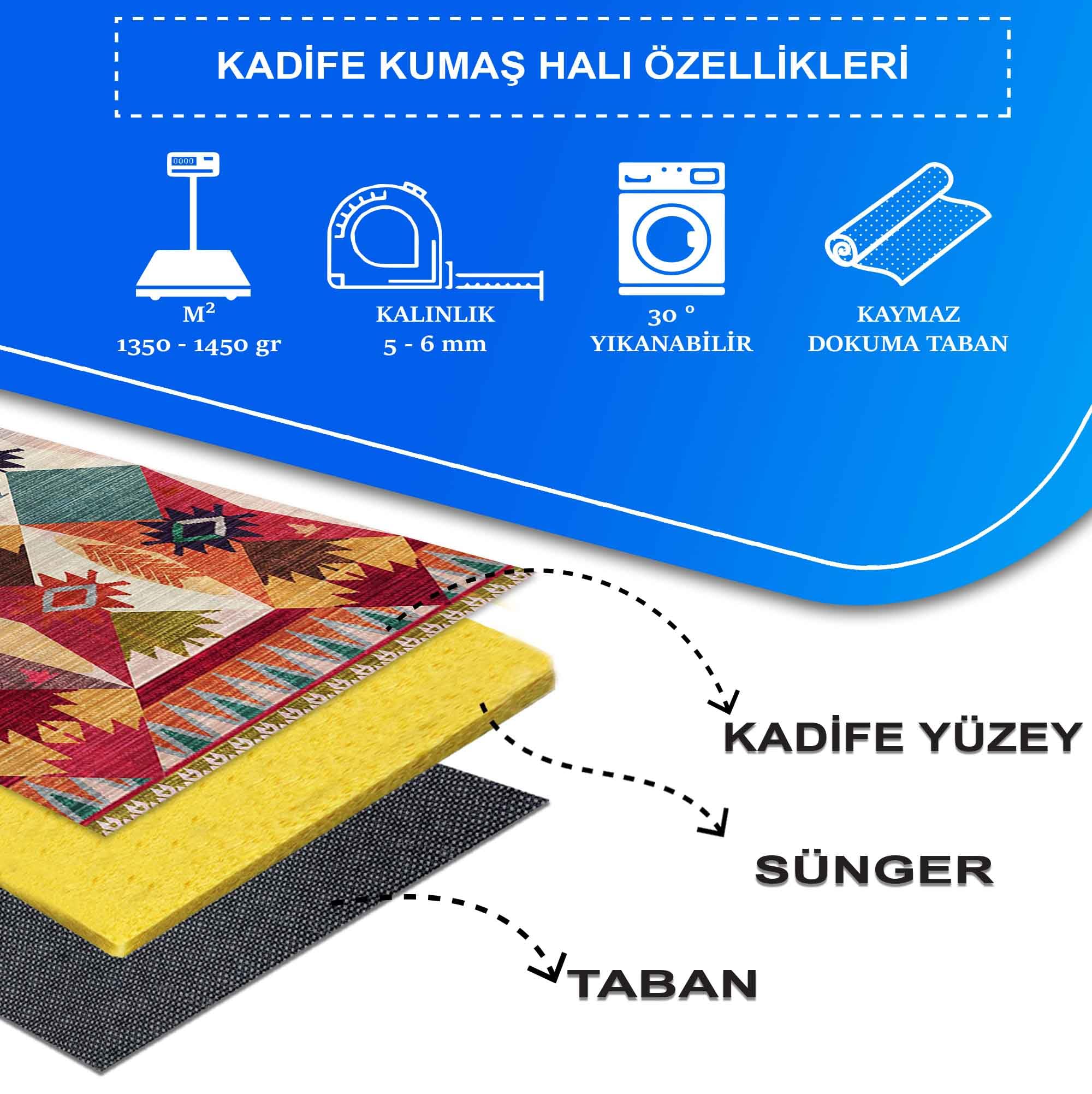 Latte Dizayn Rhodo Desenli Kadife Pamuk Tabanlı Yıkanabilen Kaydırmaz Antibakteriyel Salon Halısı 140x200