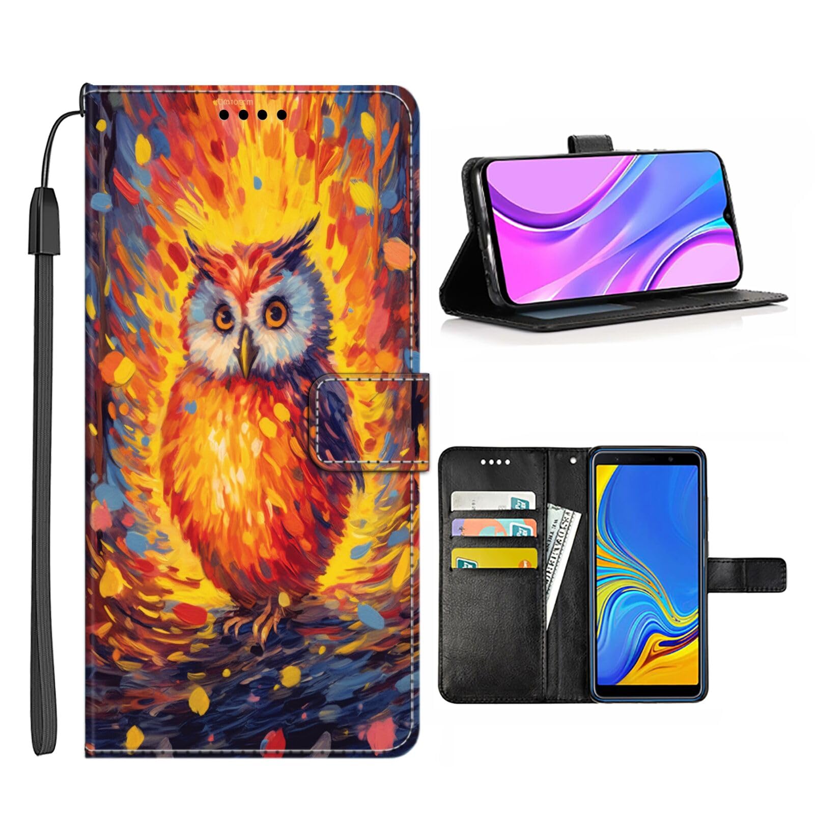 Wallet Case for Samsung Galaxy A50s with Owl-aa1471 Pattern PU Leather Flip Folio ID&Credit Cards Pocket Lanyard