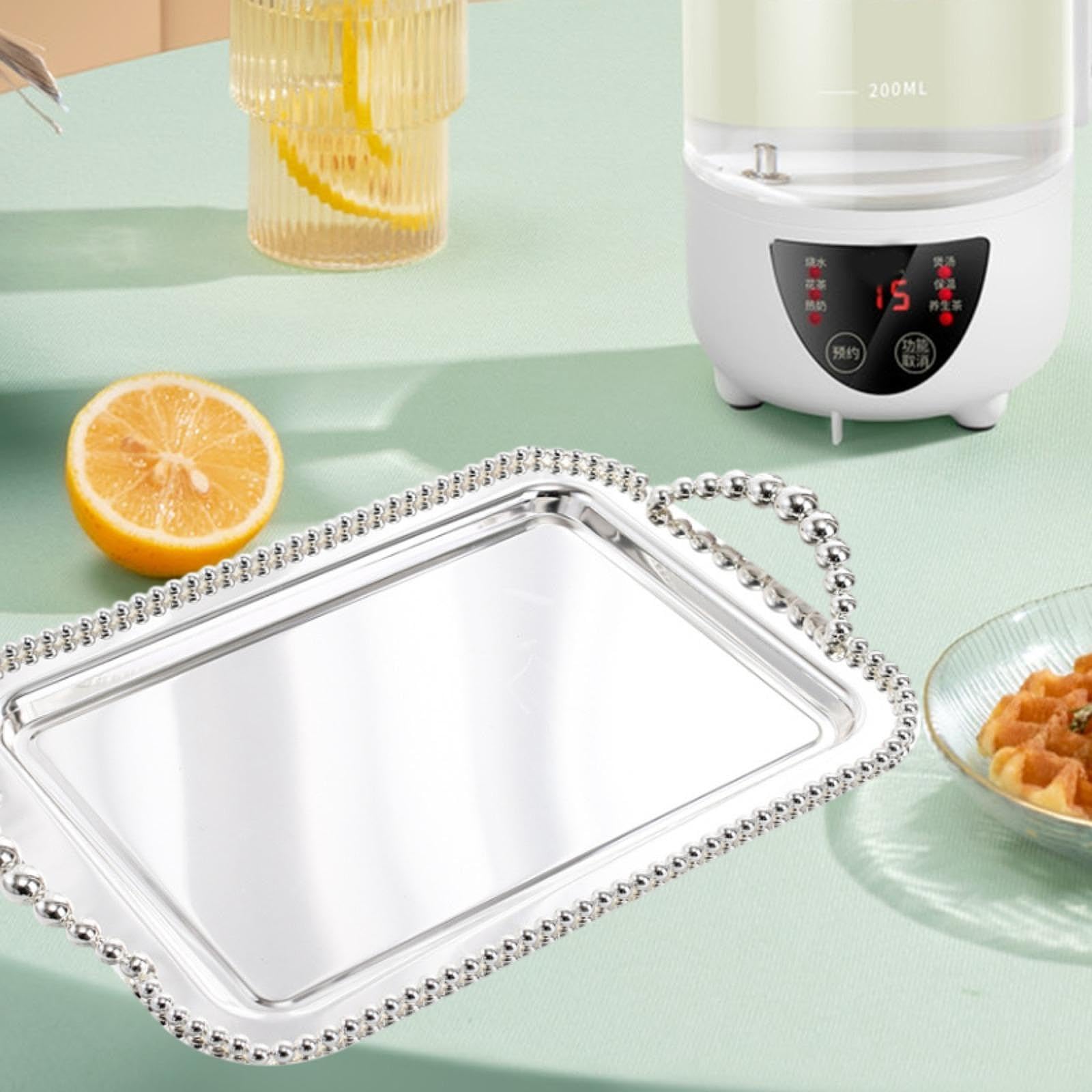 Bandeja Rectangular para Servir, Bandeja Decorativa, Elegante Bandeja para Taza de Té, Bandeja para Postres, Bandeja para Joyas, Bandeja para Alimento, Argén, Individual
