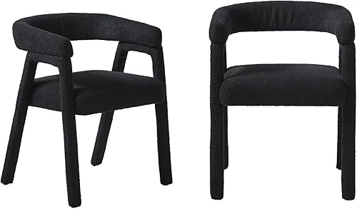 Miniatura 10 de Walker Edison Ezra Modern Boucle - Silla de comedor con respaldo redondeado, color marfil (juego de 2) Natural,Negro