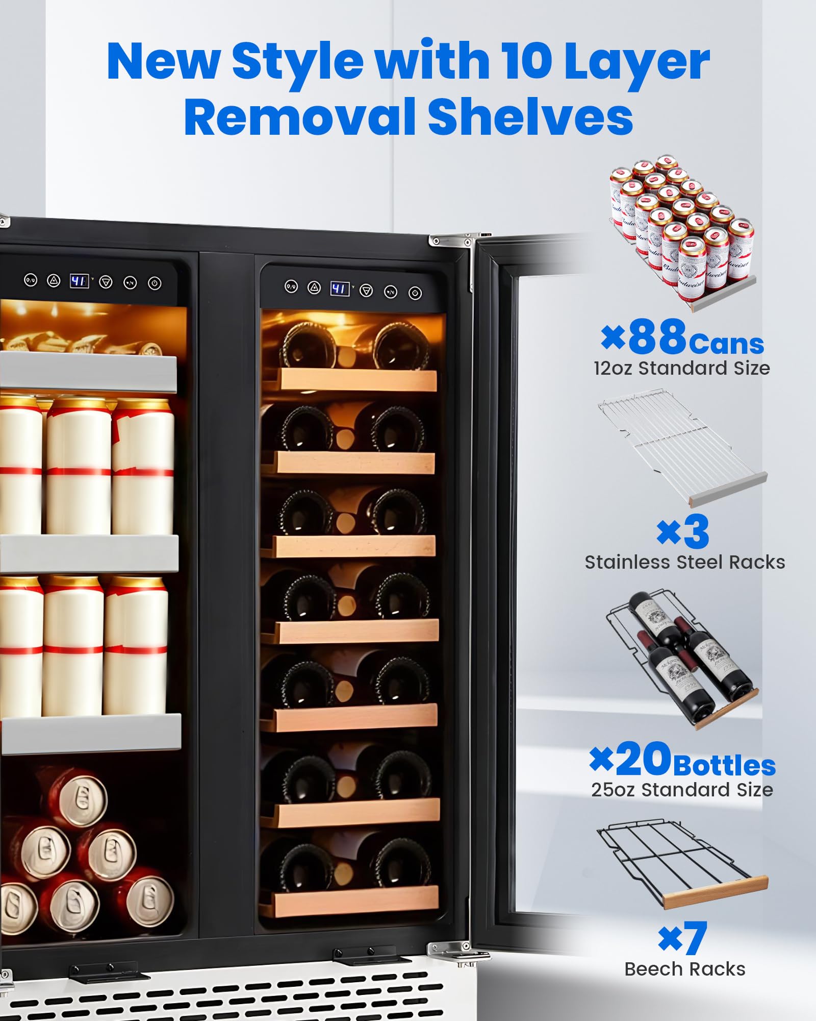 24 Inch Wine and Beverage Refrigerator Under Counter, Dual Zone 20 Bottles & 88 Cans Beverage Fridge with Stainless Steel Tempered Glass Door, Built-in/Freestanding Mini Fridge for Office/Bar/Kitchen on Fridge.com