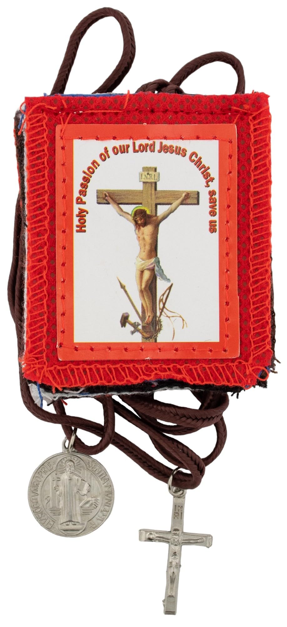 VILLAGE GIFT IMPORTERS Five Fold Scapular with St. Benedict Medal and Crucifix | Scapular Devotional | Catholic Spiritual Protection | Wear or Hang in Home on Wall | Christian Prayer Accessory,