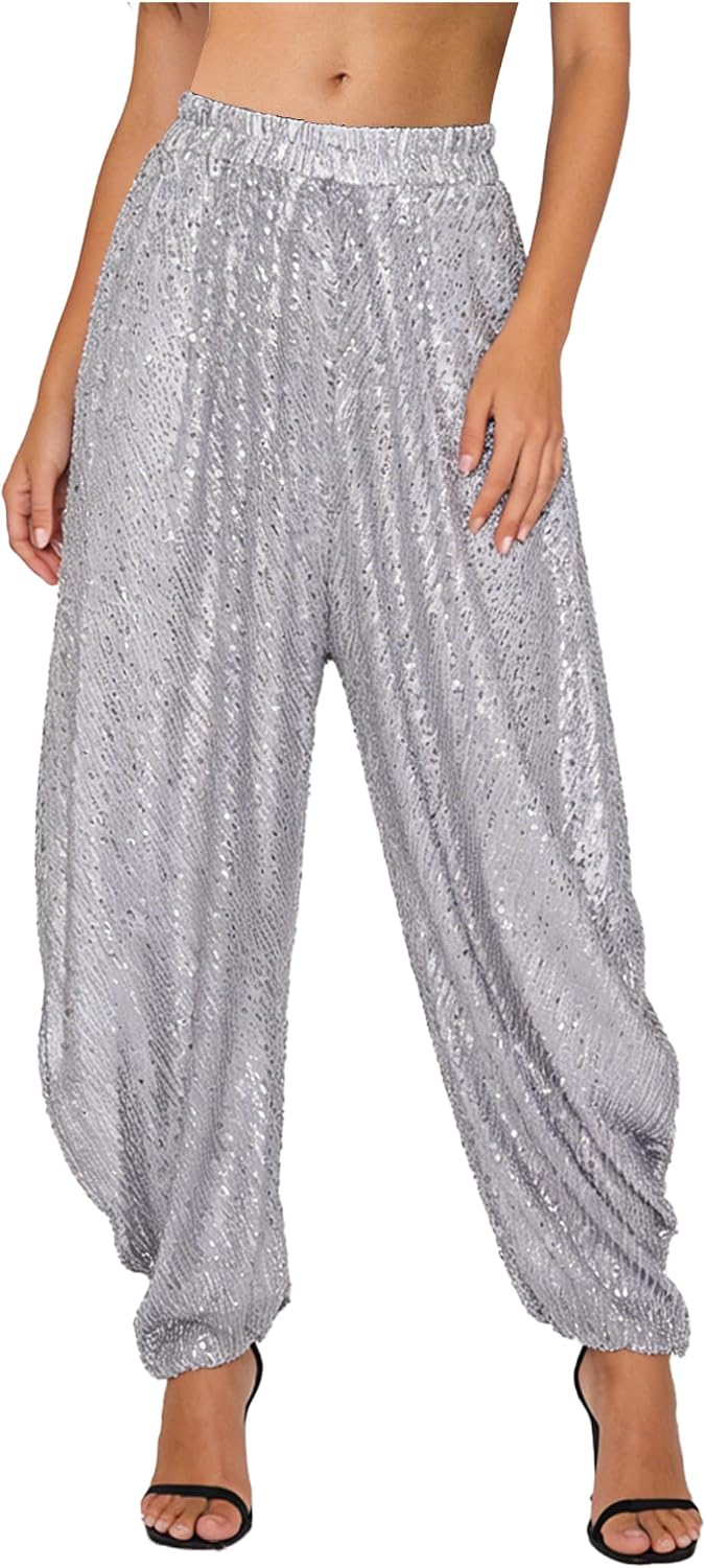 Women's Sequins Lantern Tapered Harem Pants Clubwear for Party Rave Festival Night Out