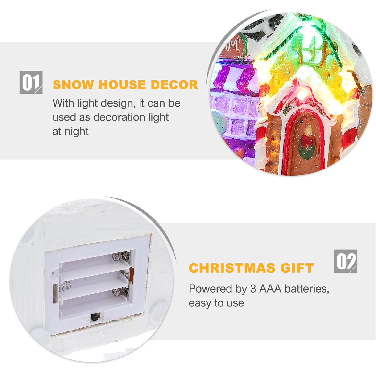Garneck Decorazione Natalizia in Resina a Forma di Casa Biscotto Luci Led, Finitura Raffinata, Adatta per Soggiorno e Finestra, Alimentata da 3 Batterie Aaa