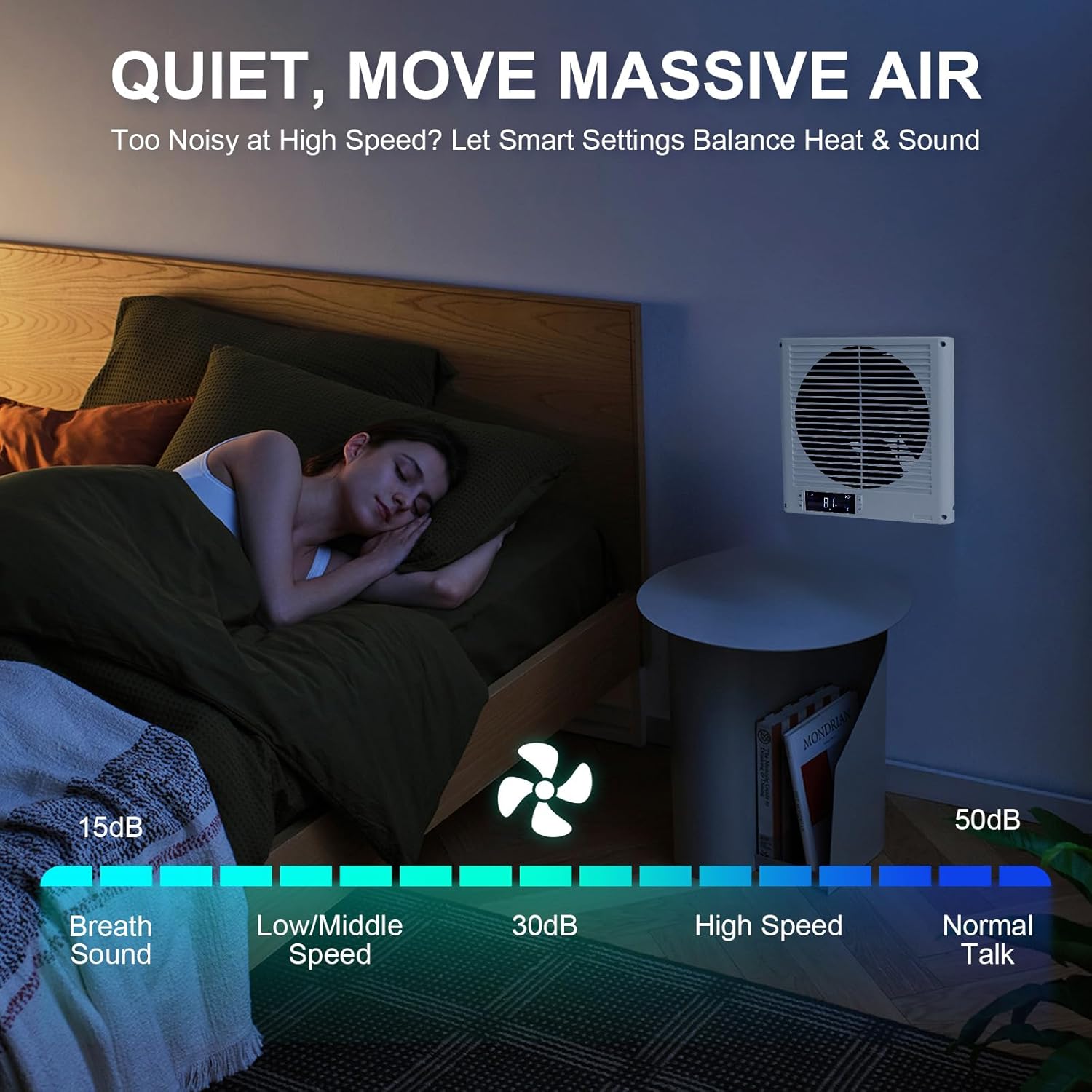 8" Room to Room Air Transfer Fan for Quietly Circulating Air, Reversible Airflow Design, 320 CFM Programmable Through Wall Fan, Durable Build Quality, 10 Speed Thru Wall Exhaust Fan for Closet,Laundry