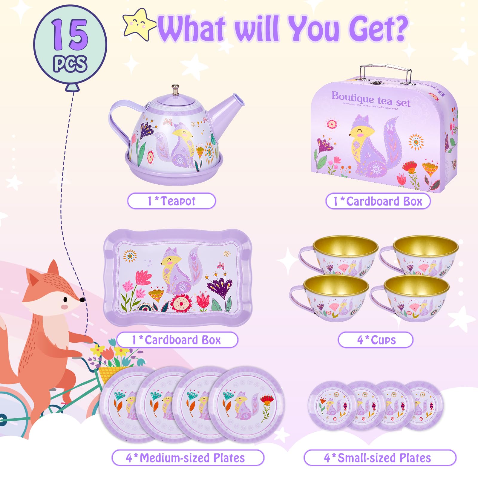 ARANEE Theeservies voor kinderen vanaf 3, 4, 5, 6 jaar, eenhoorn, thee-partyset voor meisjes, tin-theepotset, kinderkeuken, speelgoed als cadeau