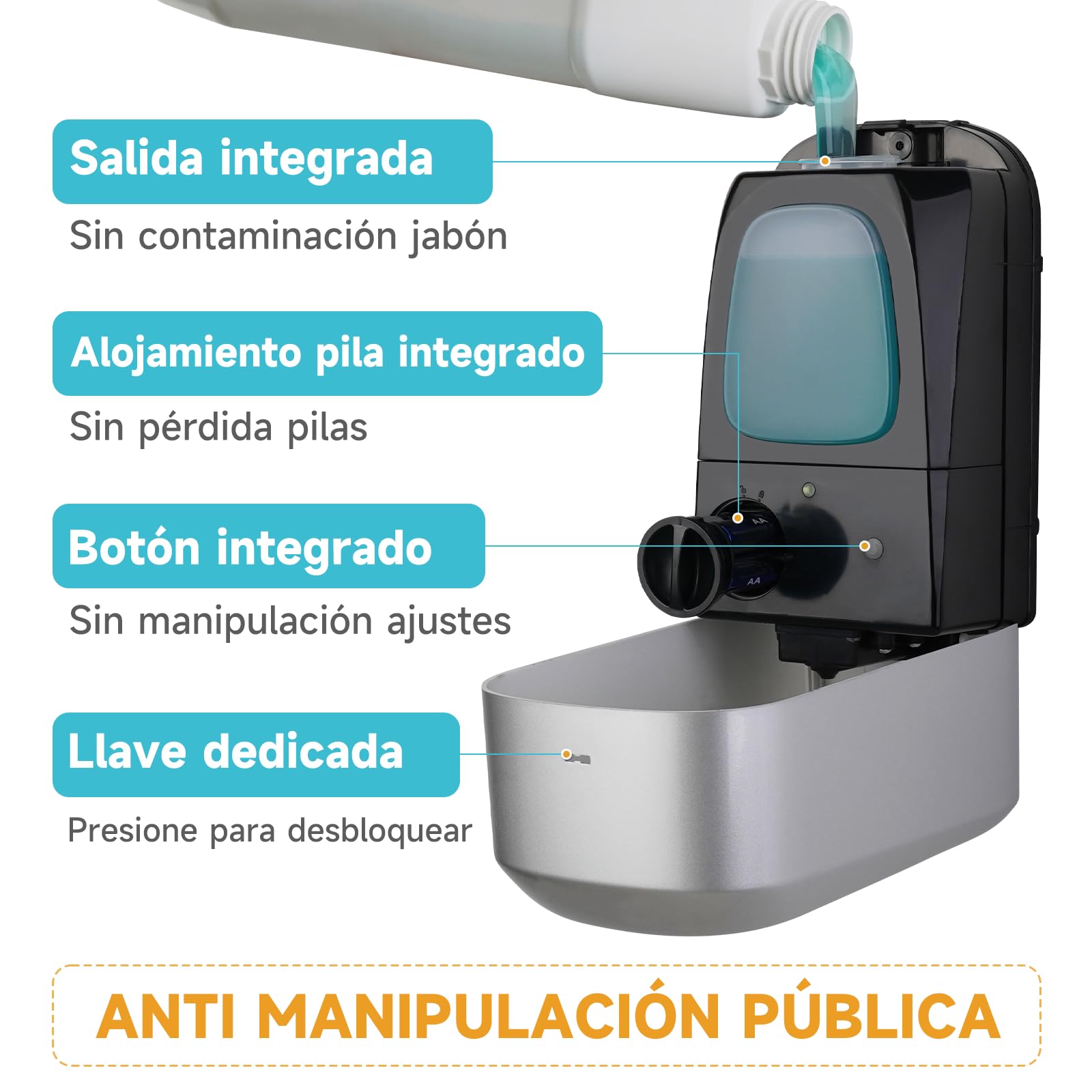 AIKE 1000 ML Dispensador Automático De Jabón De Pared, Diseño Resistente A Manipulaciones para Uso Público Comercial, AK1226S