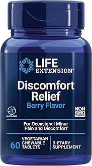 Life Extension Pea Discomfort Relief (Berry Flavor) for Occasional Minor Pain & Discomfort – Palmitoylethanolamide Supplement - Gluten-Free, Non-GMO, Vegetarian – 60 Chewable Tablets