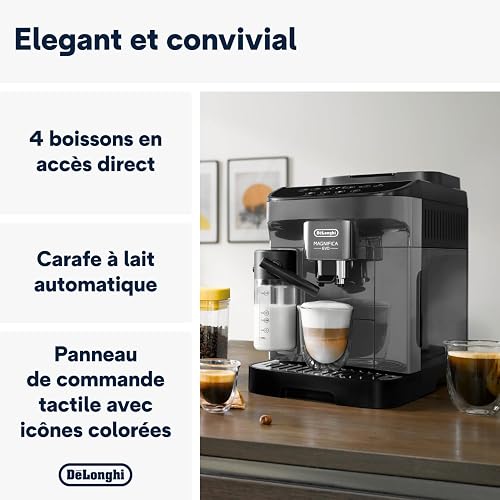 De’Longhi Magnifica Evo - Perfetto Machine à Café Automatique avec LatteCrema Mousseur à Lait Automatique, 4 Boissons Enregistrées, Commandes Soft Touch, Gris Foncé (ECAM292.52.GB) - 2