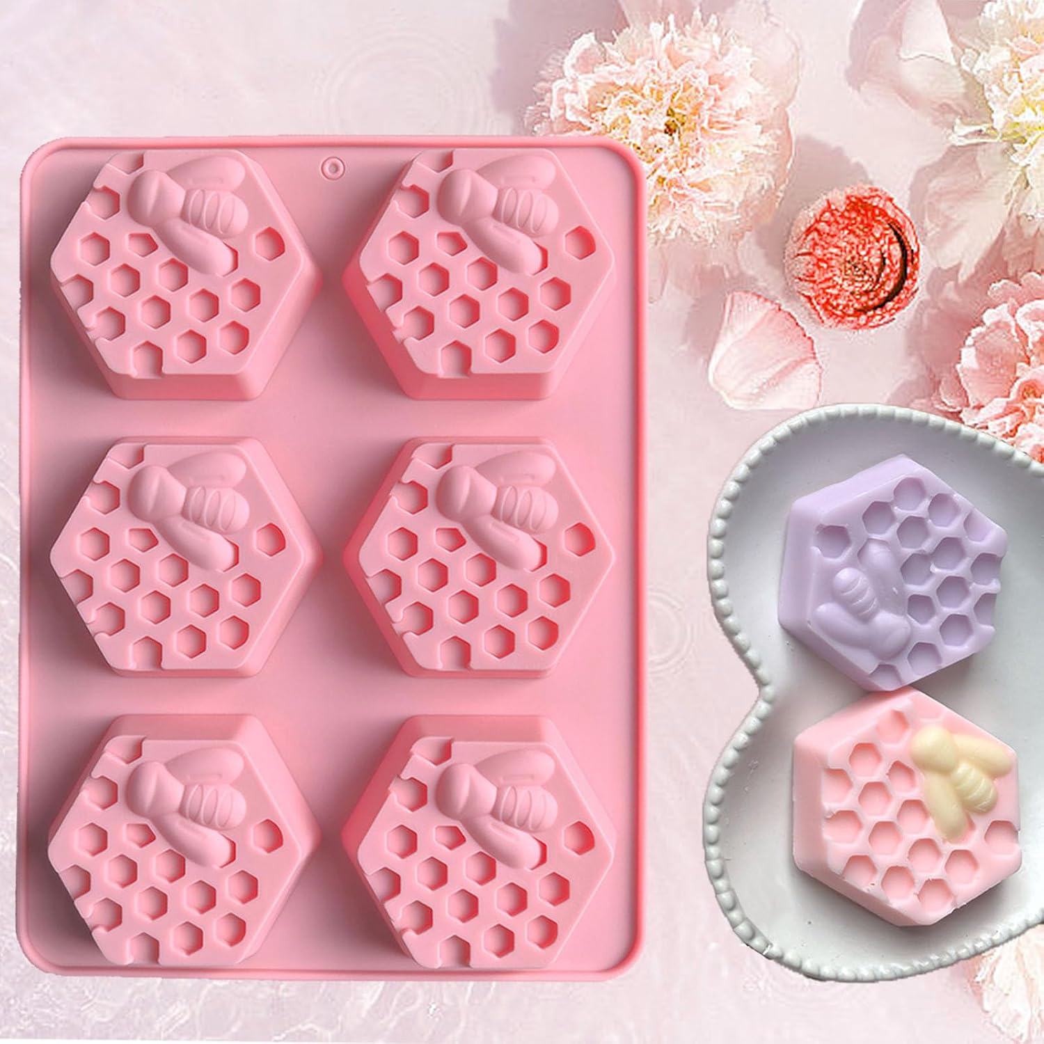 3 Pack Bee Soap Molds,Silicone Molds for Soap Making Great for Handmade Soap,Lotion Bars,Beeswax,Biscuit,Chocolate,Moon Cake