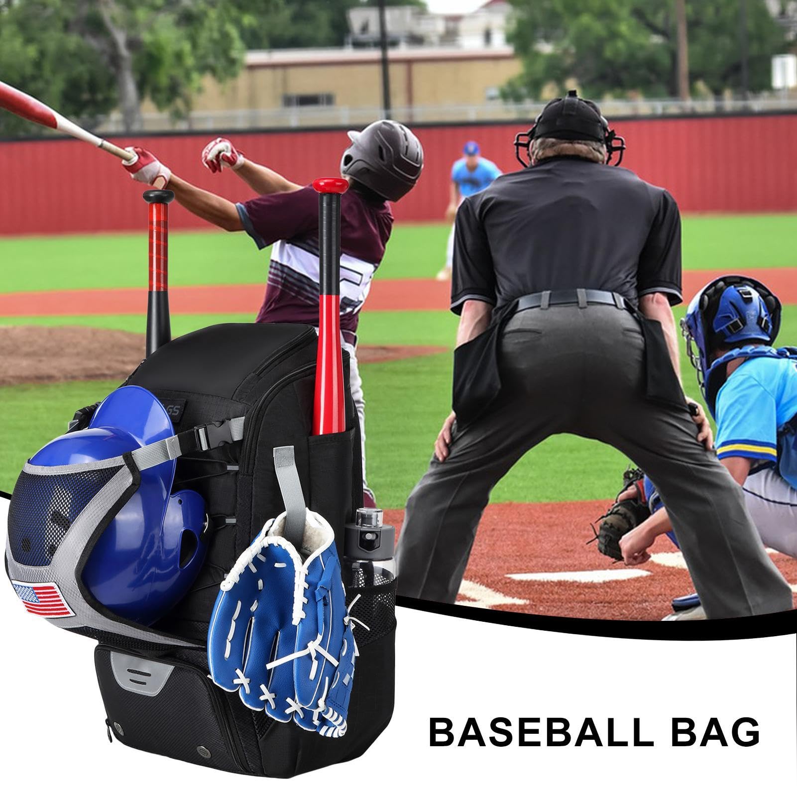Mochila de béisbol de poliéster para adultos con compartimento para zapatos y gancho