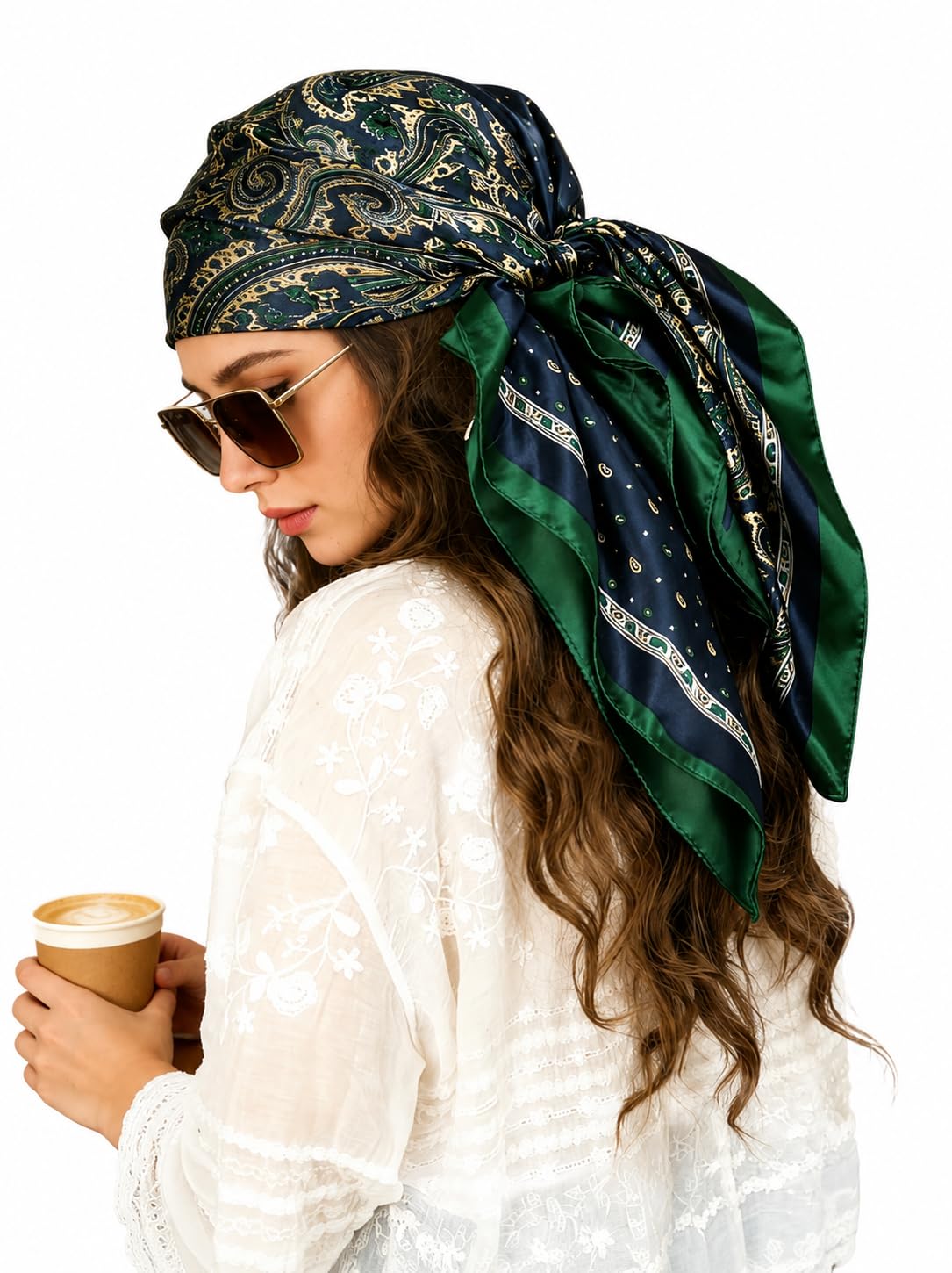 ulos Women's Mango Pailsey Print Satin Head Scarf - Neck Scarf (Square) (44"x44")-picture-10