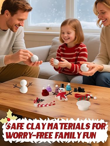 Miniatura 3 de Cosweet Paquete de 6 manualidades de muñeco de nieve de Navidad para niños, kit de construcción de muñeco de nieve con arcilla seca al aire, regalos