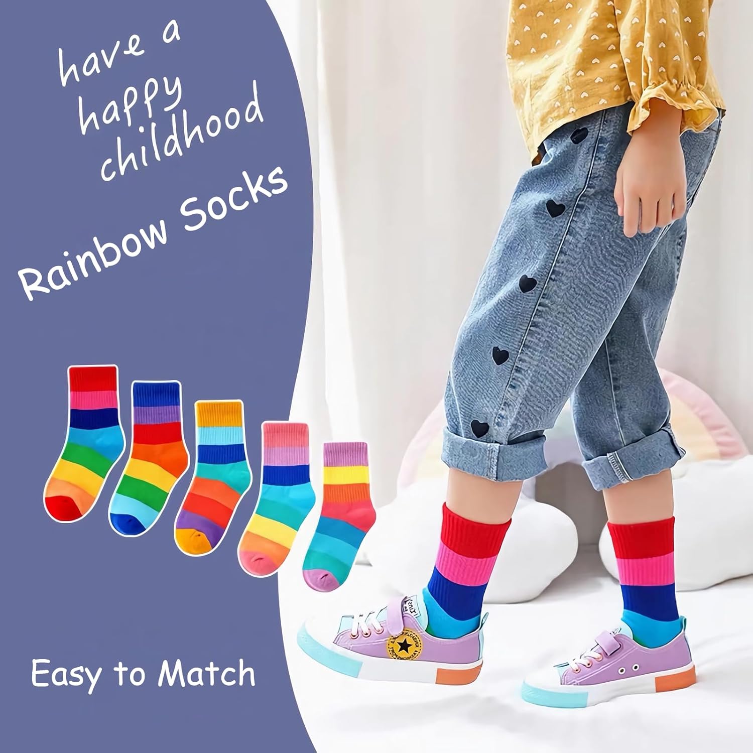 Bemeol Girls Socks Athletic Crew Socks Sports Soft Breathable Casual School Sock for Little Big Kids - Image 4