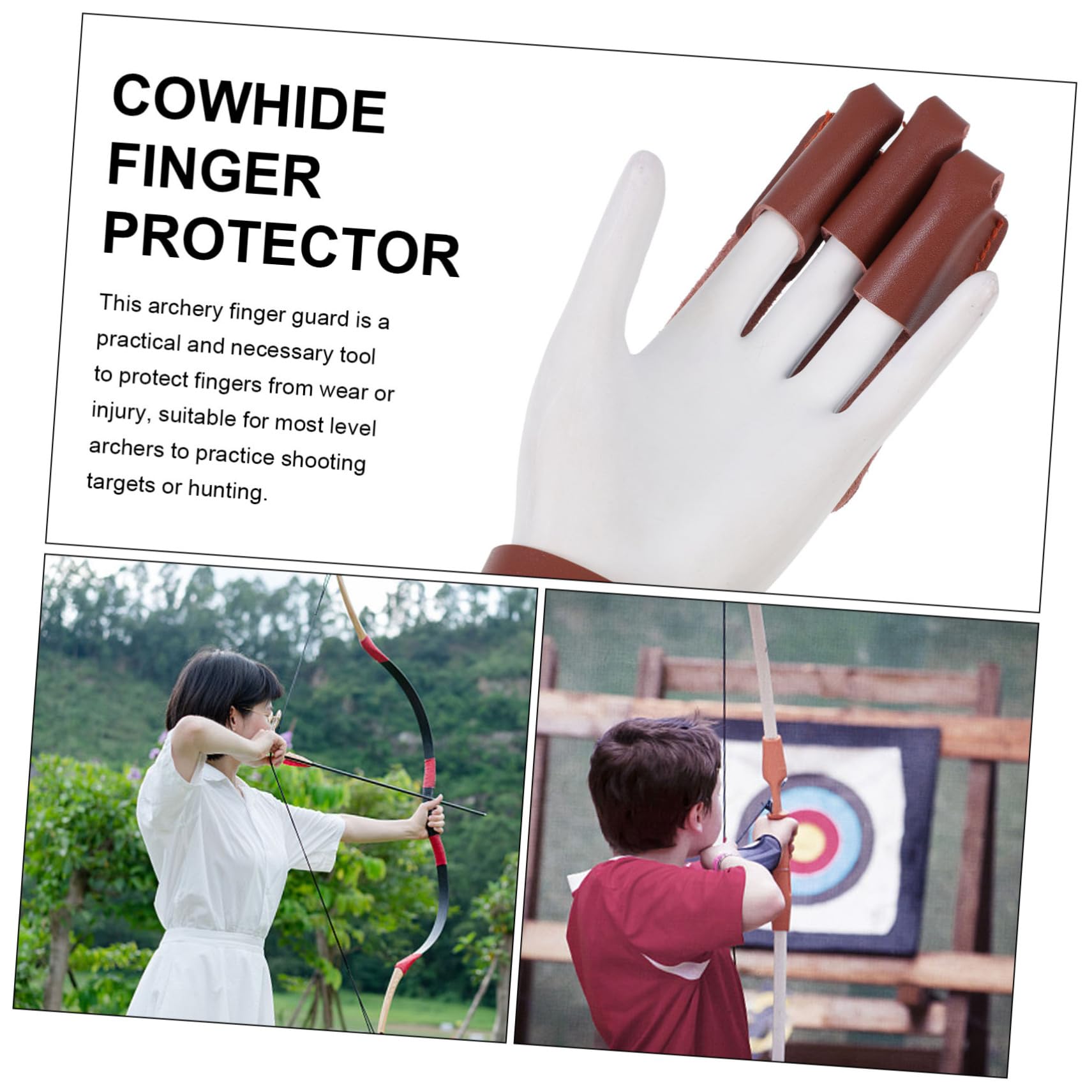 BIUDECO Protective Gear Traditional Three Finger Glove Protector Cow Leather Thumb Release for Hunting