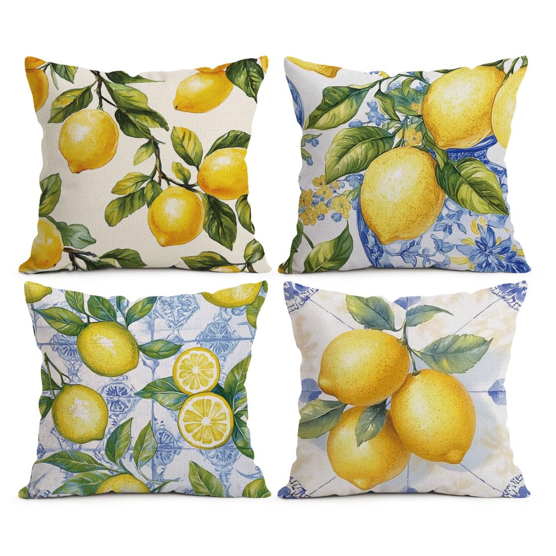 BEWQ Summer Lemon Throw Pillow Covers, 18X18 inch Set of 4 Square Modern Outdoor Pillow Cases Decorative Cushion Covers, for Home Couch Sofa Car Decor