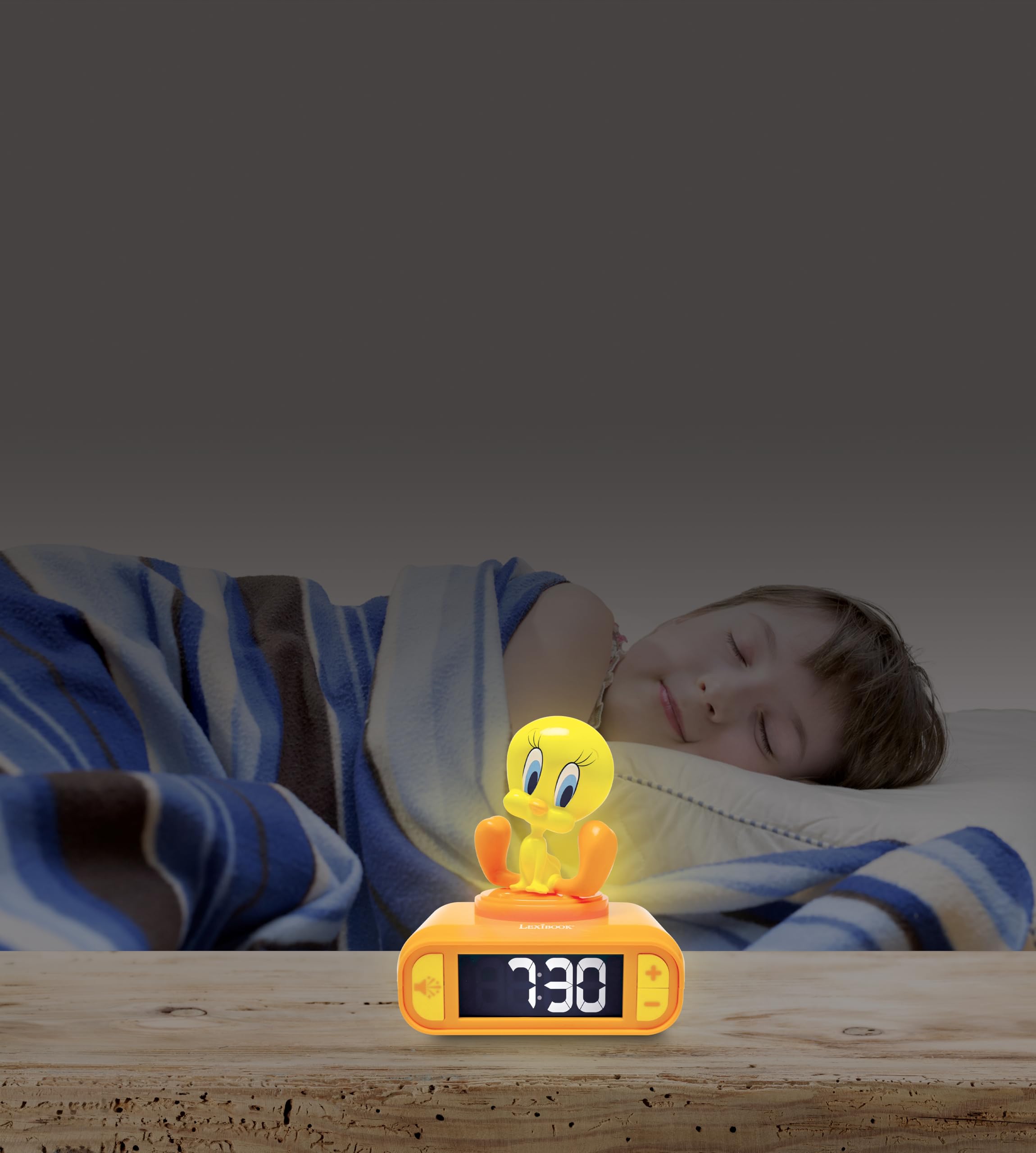 LEXiBOOK, Tweety RL800TW - Reloj Despertador con luz Nocturna, Sonidos y melodías, Pantalla LCD retroiluminada, repetición, Color Amarillo