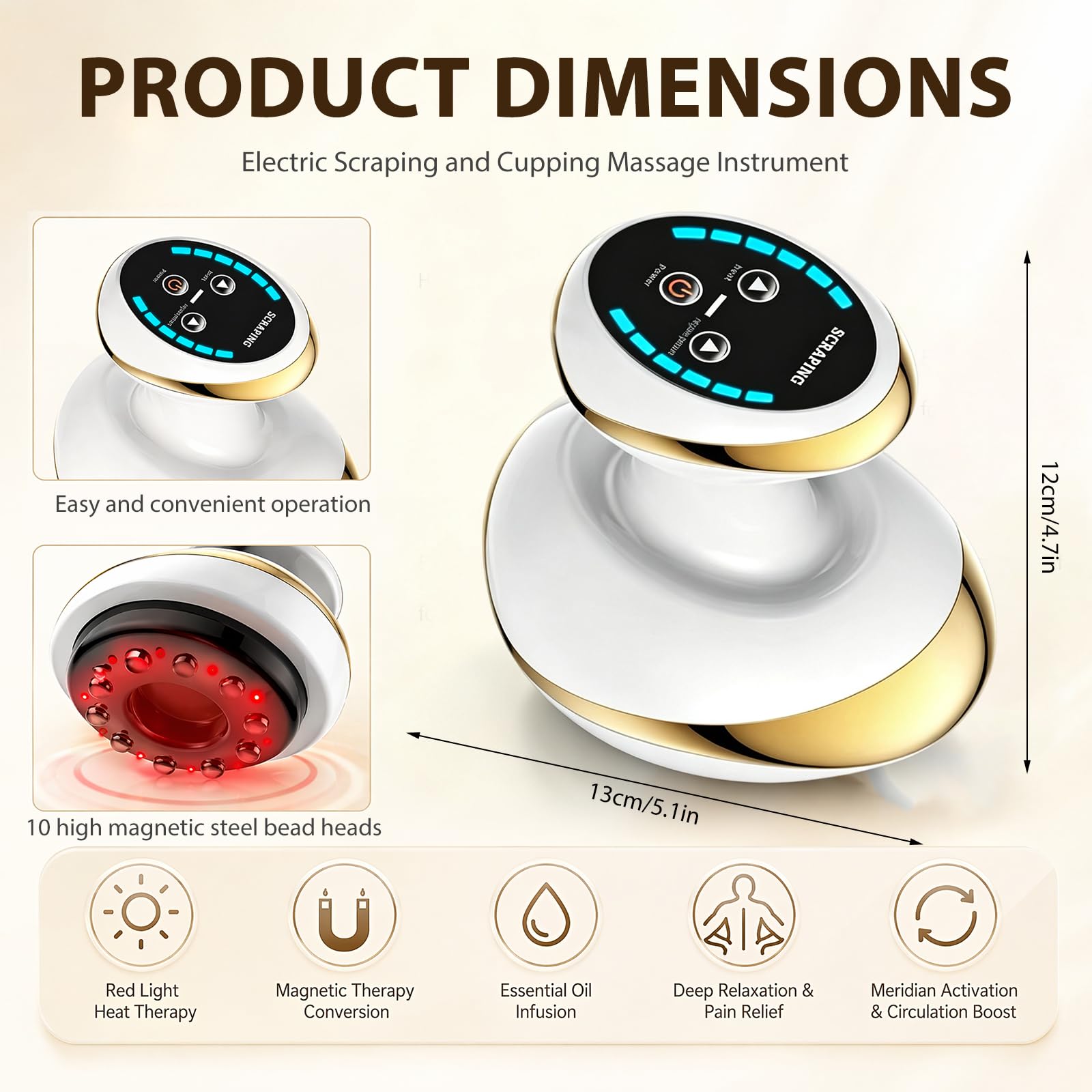 Gua Sha - Masajeador eléctrico 4 en 1 con función de calor, 6 niveles de vacío, dispositivo anticelulitis, masajeador de mano inalámbrico para promover la circulación sanguínea para espalda y cuerpo