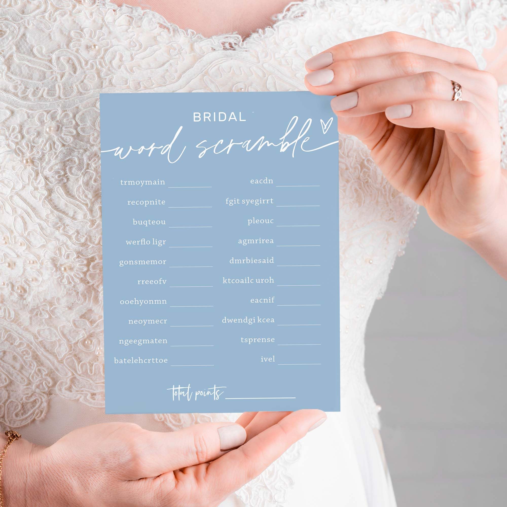 Bridal Shower Game Cards – Wedding Word Scramble, 25 Cards + Answer Card, Minimalist Blue Design - View #6