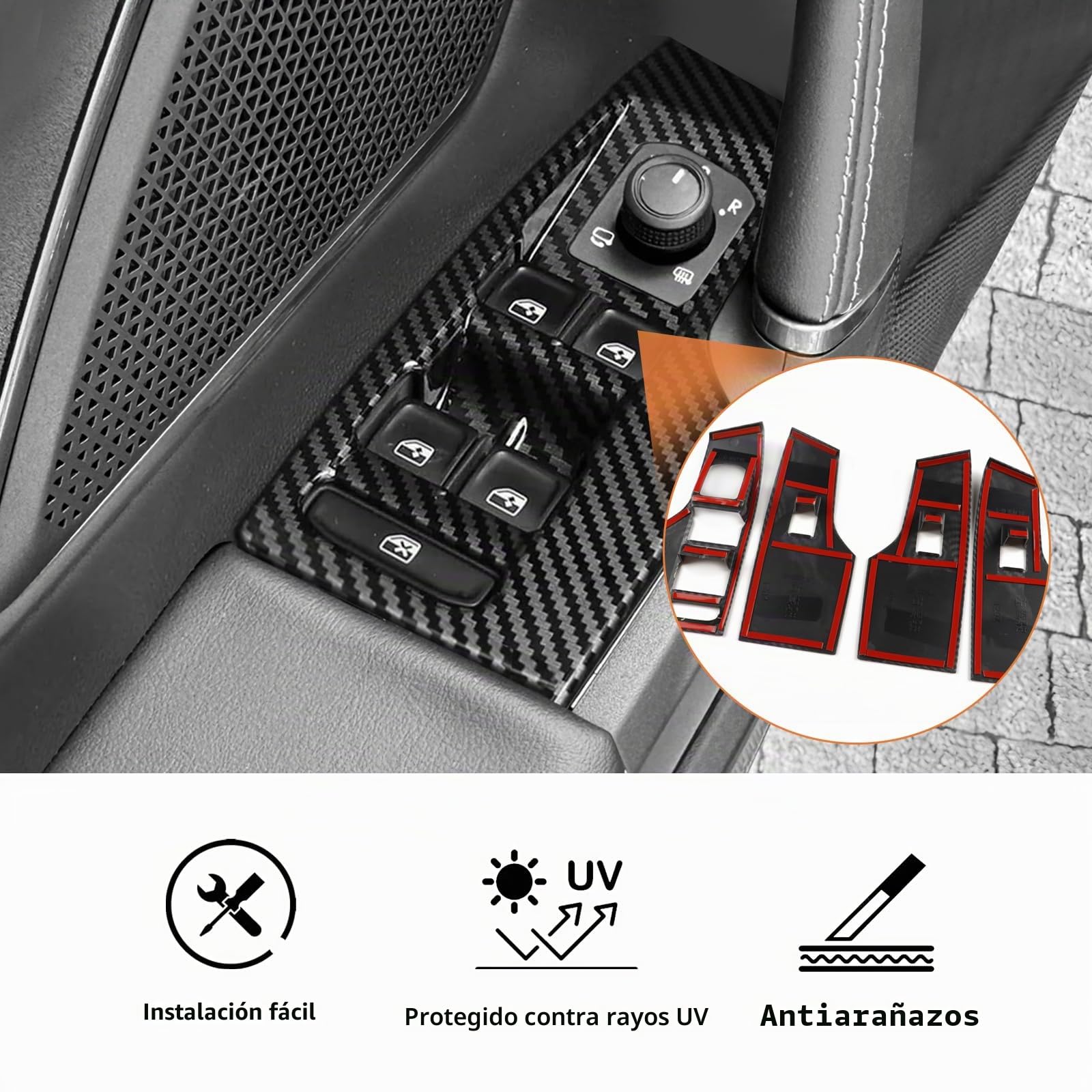 Para Seat Leon MK4 C-upra Leon C-upra Formentor Seat Ibiza Seat Arona 2020-2024 2025 2026 ABS Fibra de Carbono Panel de Control Coche Ventana Cristal Interruptor de Elevación Cubierta Marco
