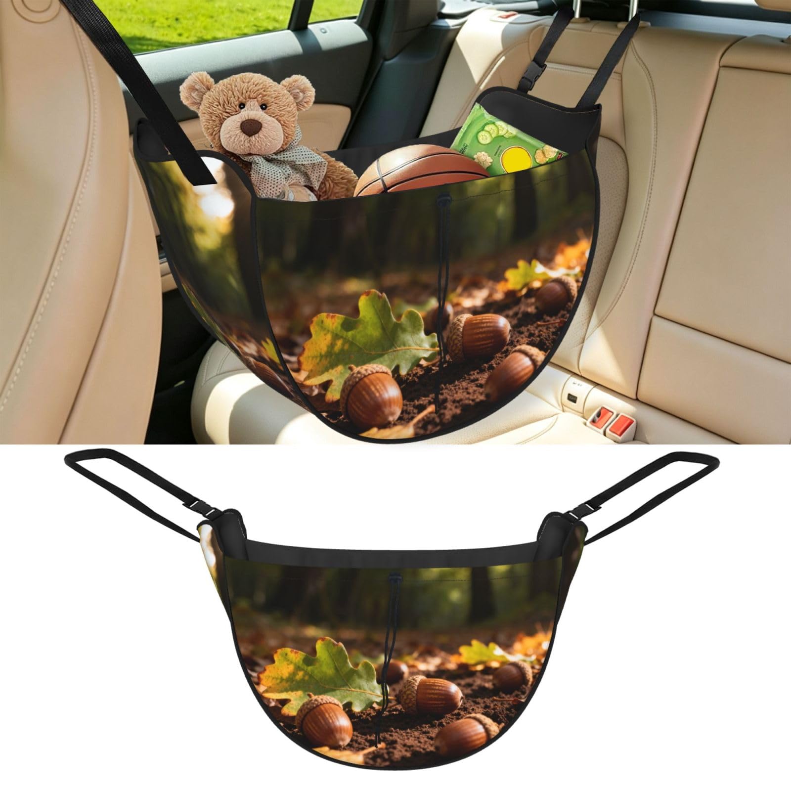 Cntdbu Black Acorn Oak Leaf Car Seat Organizer-Backseat Storage Bag For Travel