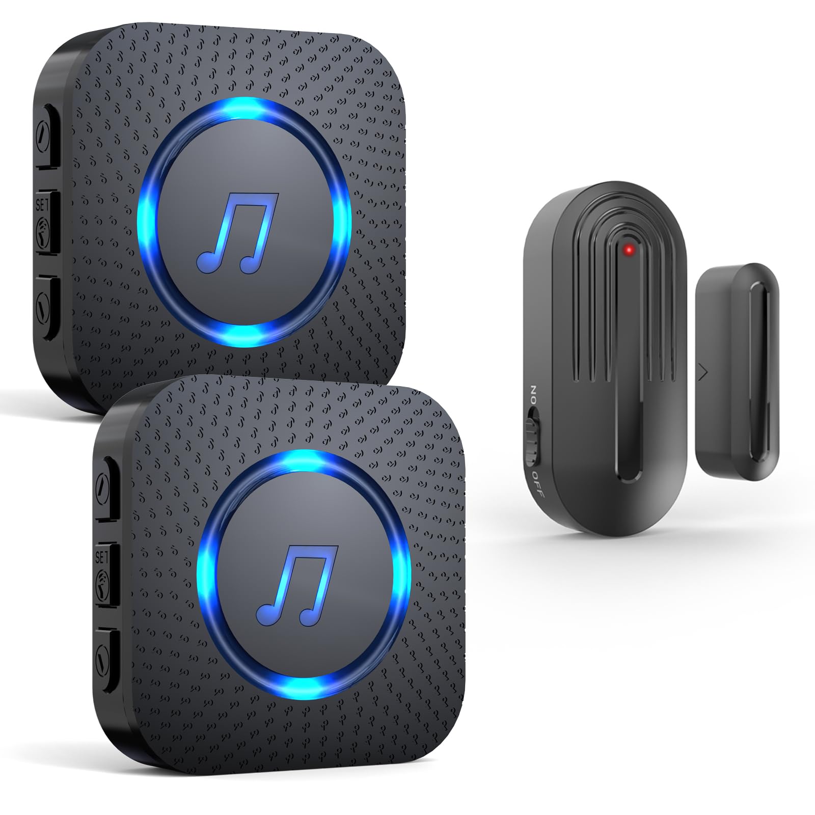 SANJIE Wireless Door Open Alarm Sensor Chime for Home Business Shop Office When Entering,Shop Entry Chime, 500FT Long Range,55 Ringtones 5 Volume Level,Door Alarm 2 UK Plug in Receiver 1 Sensor,Black