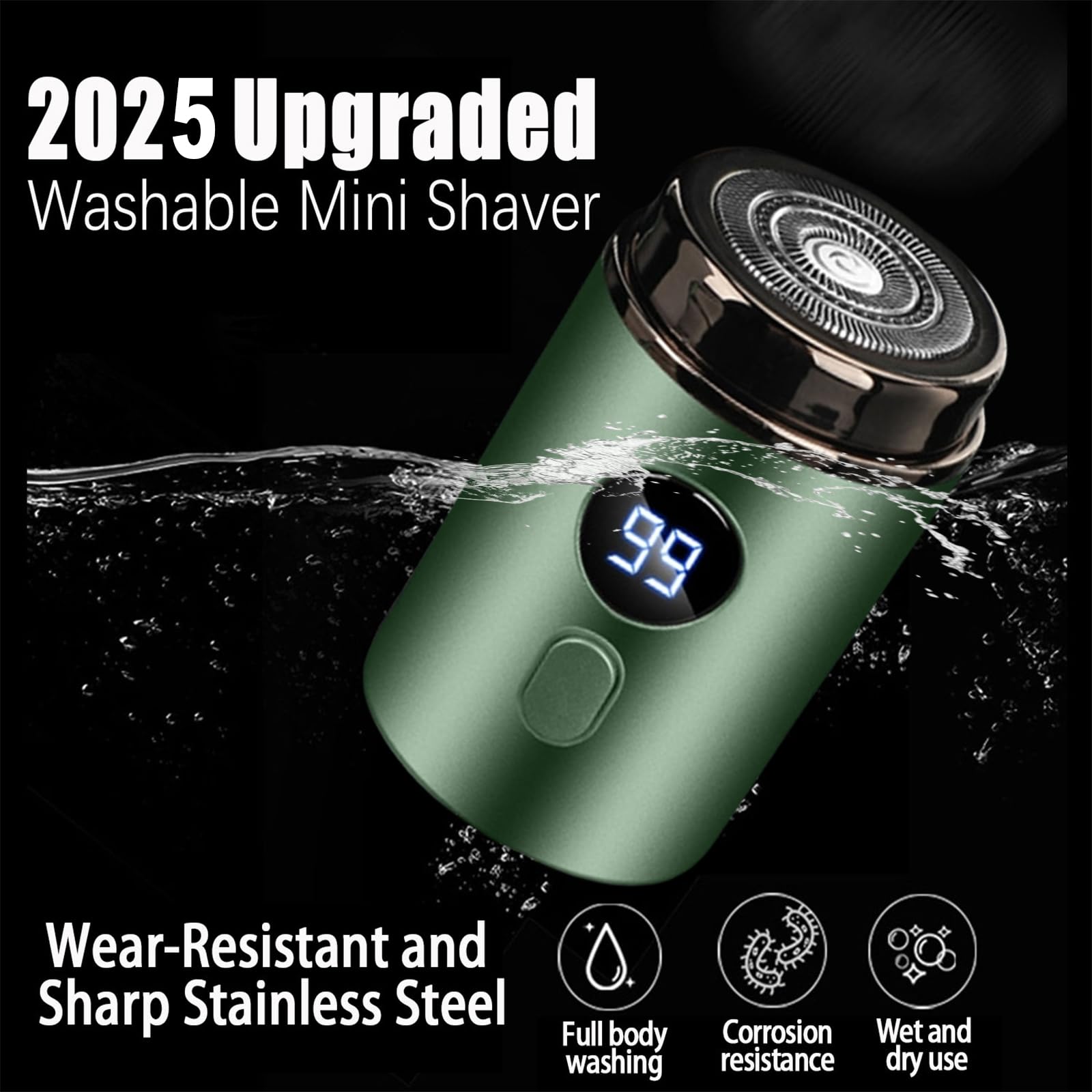 Mini Portable Electric Shaver, 2025 New Upgrade Electric Shavers for Men, USB Rechargeable Waterproof Mini Shaver, Pocket Size Powerful Electrics Razor for Travel Office Business Trip (Green)