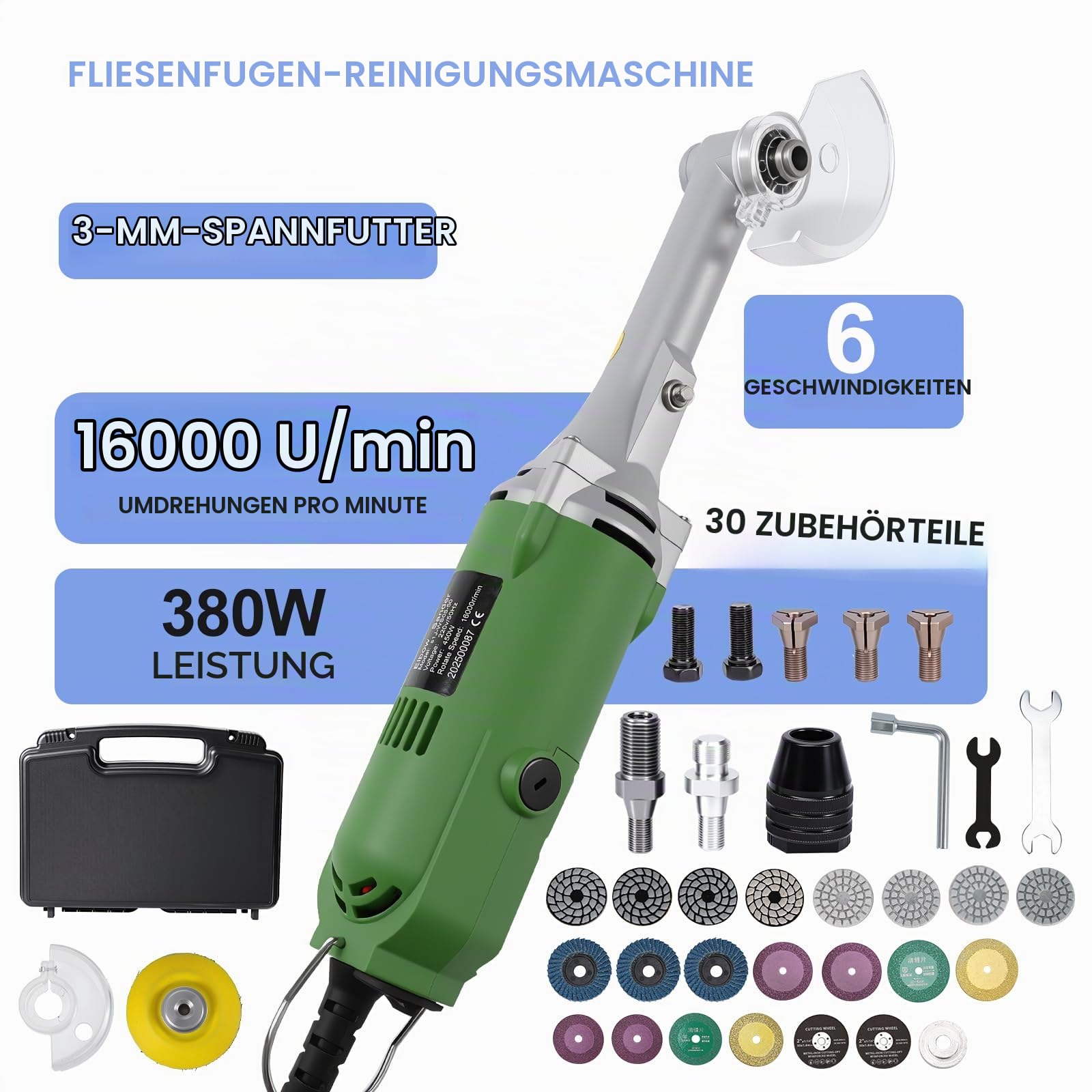 Professioneller Geradschleifer 450 W, Werkzeug zur Restaurierung von Fliesenfugen, elektrisches Drehwerkzeug, 6 Geschwindigkeiten, 16000 U/min, Zange 3 mm, Poliermaschine für Schmuck, Holz, Stein