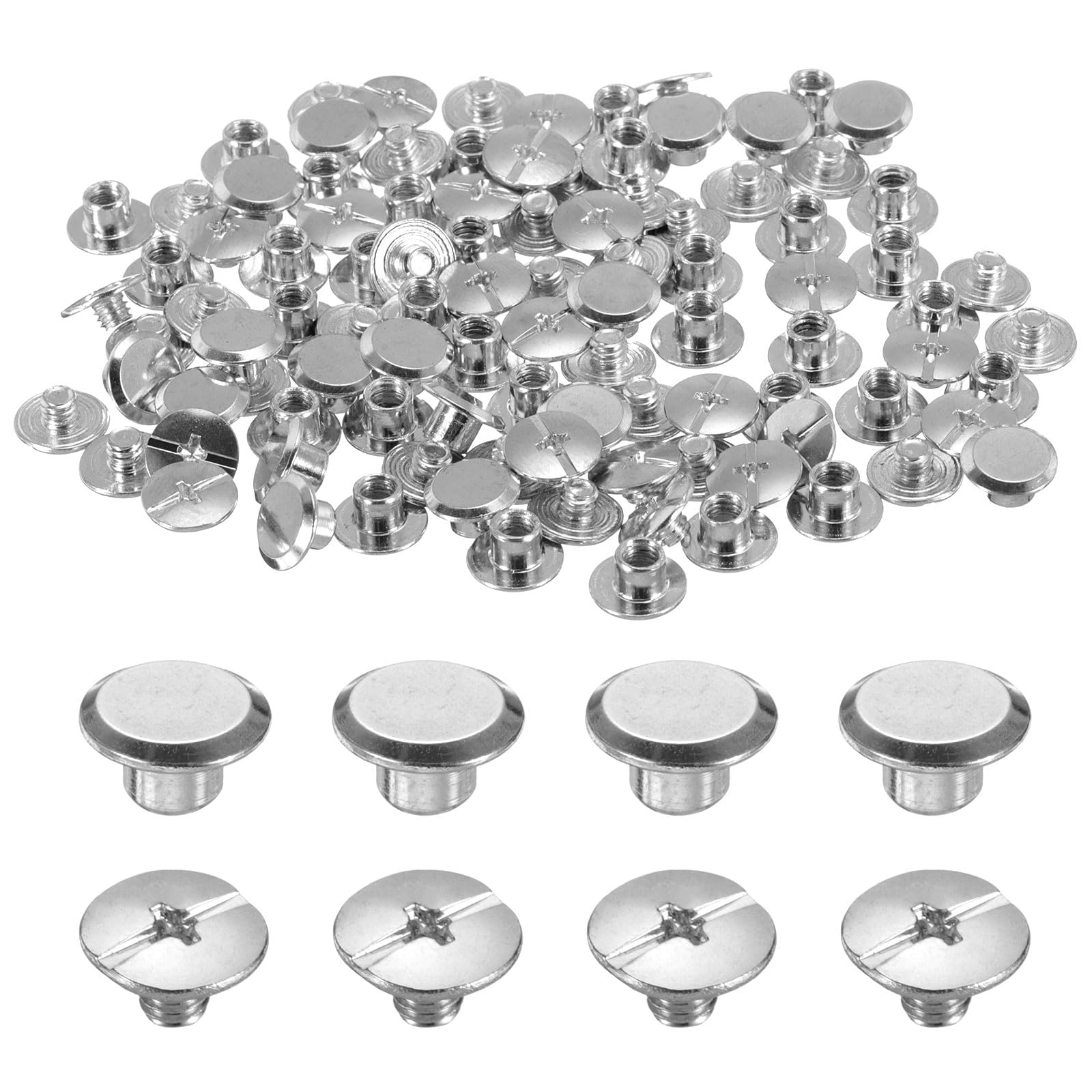 QUARKZMAN Chicago-schroeven, 50-delige set, M5 x 6 mm, metaal, Phillips, kop, bindschroeven, klinknagels, klinknagels voor doe-het-zelf leer, riem, tas, handwerk, boekbinding, brons