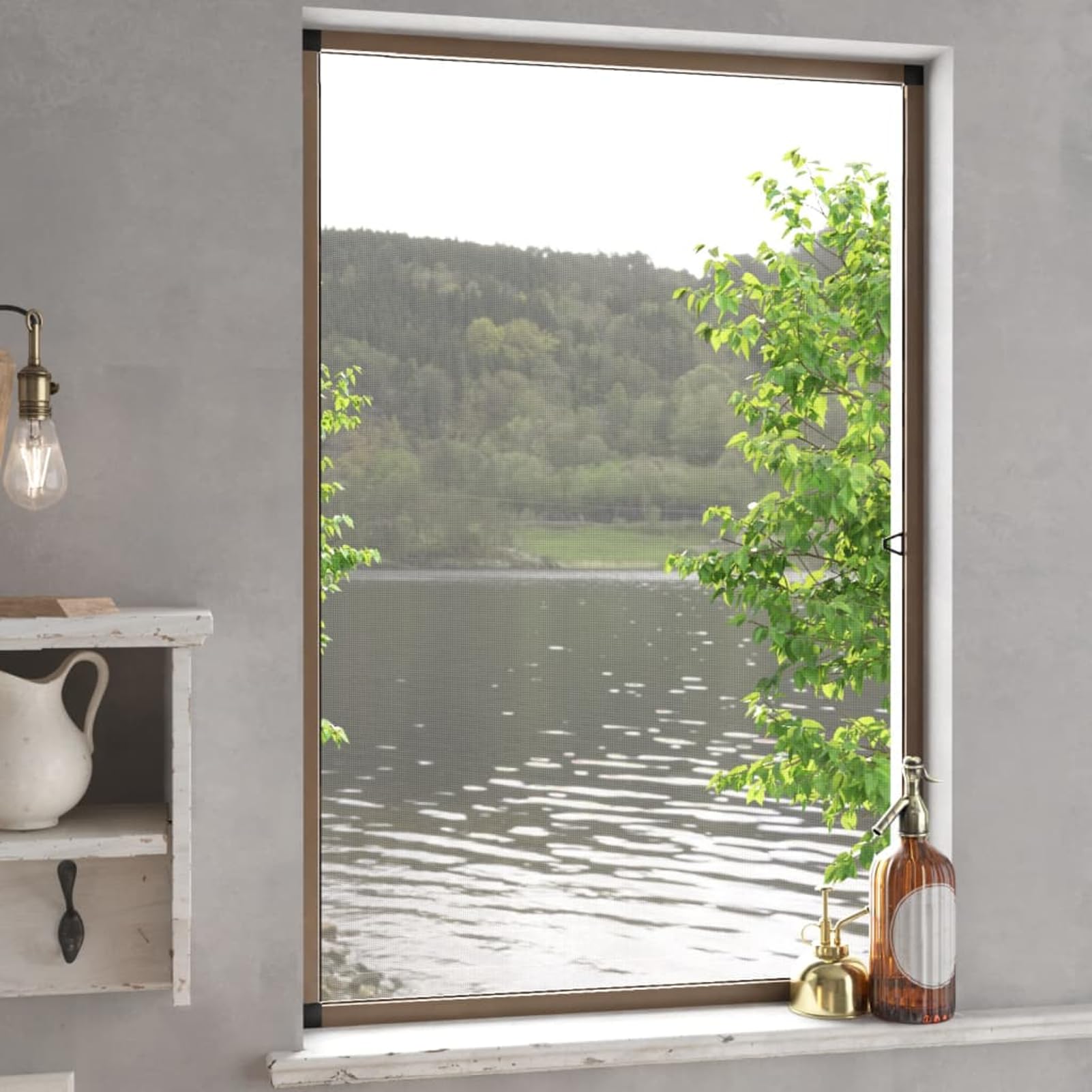 Gecheer Insektenschutzgitter, mit Aluminiumrahmen und Glasfasernetz 90x120 cm braun für Fenster geeignet für Haushalt und Wohnbereich153835