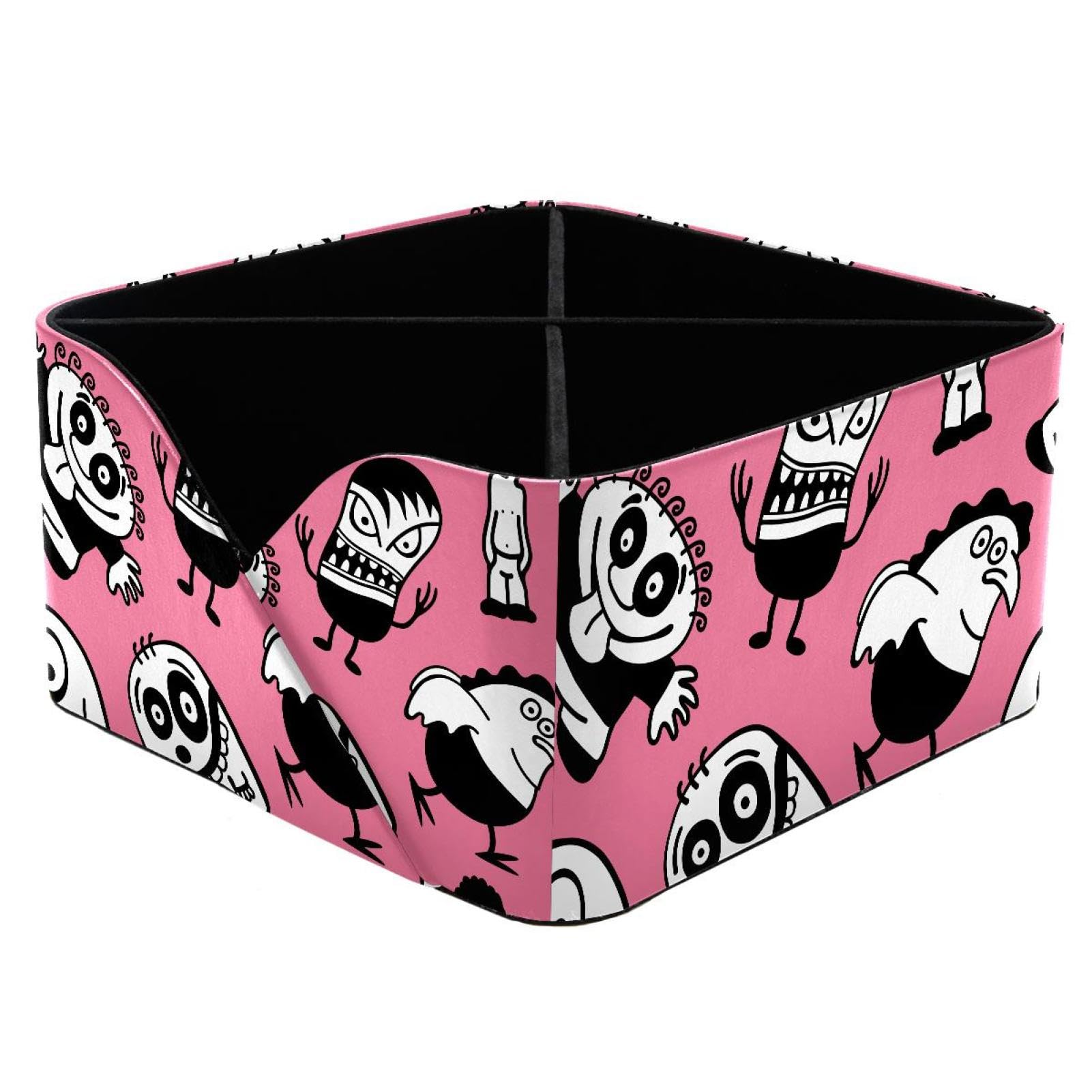 KengjuTesu Funny Colorful Monsters Pink Pattern Desktop Organizer Pen Holder, Rectangular Pencil Cup for Office, Study and Makeup Stations