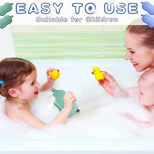 Miniatura 9 de Esponja de baño para bebé, 4 piezas, esponja suave y absorbente de algodón para niños, bebés, hombres y mujeres (rojo, morado, verde, azul)