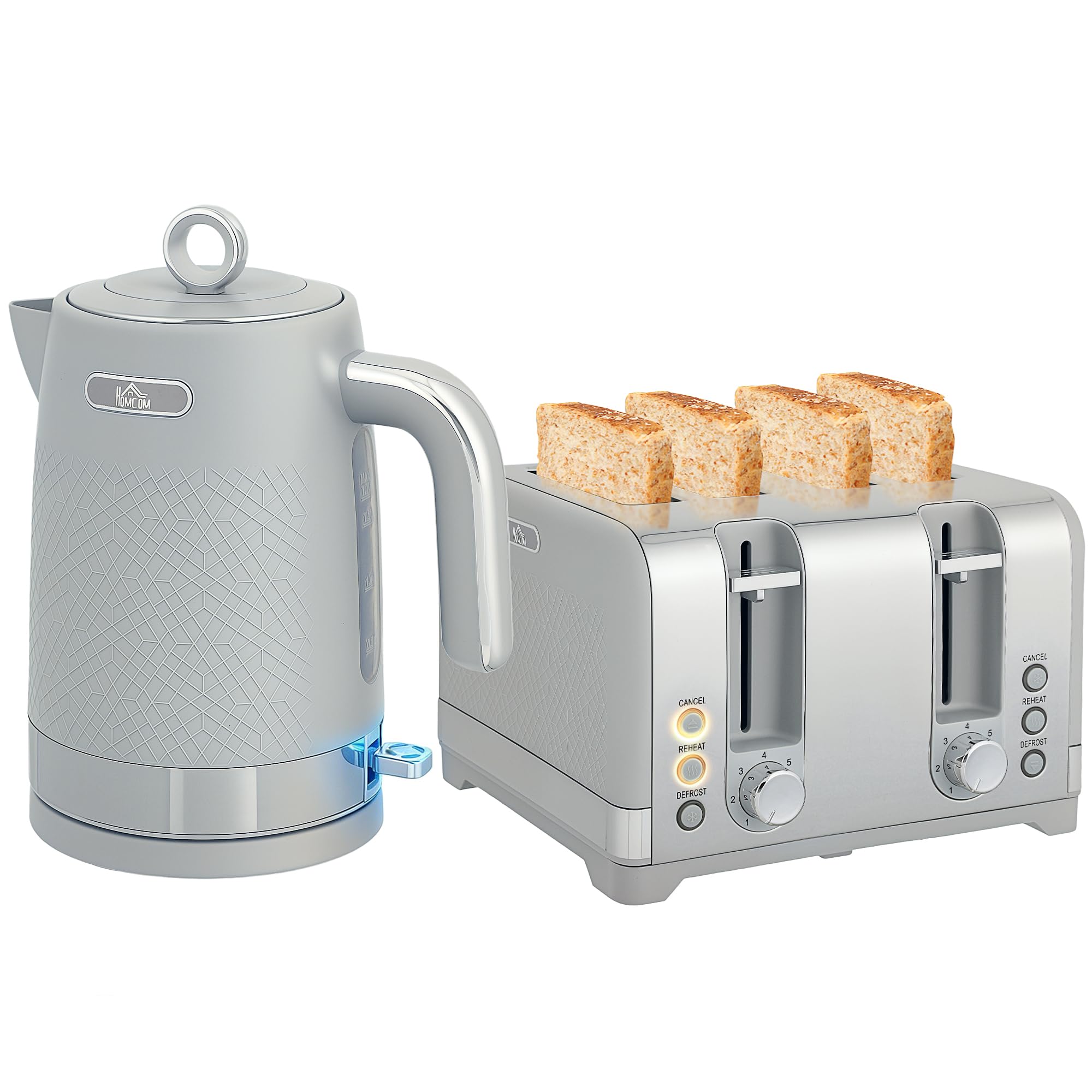 Homcom Black/Grey Kettle And Toaster Set With 3000W Rapid Boil, 4 Slice Toaster,