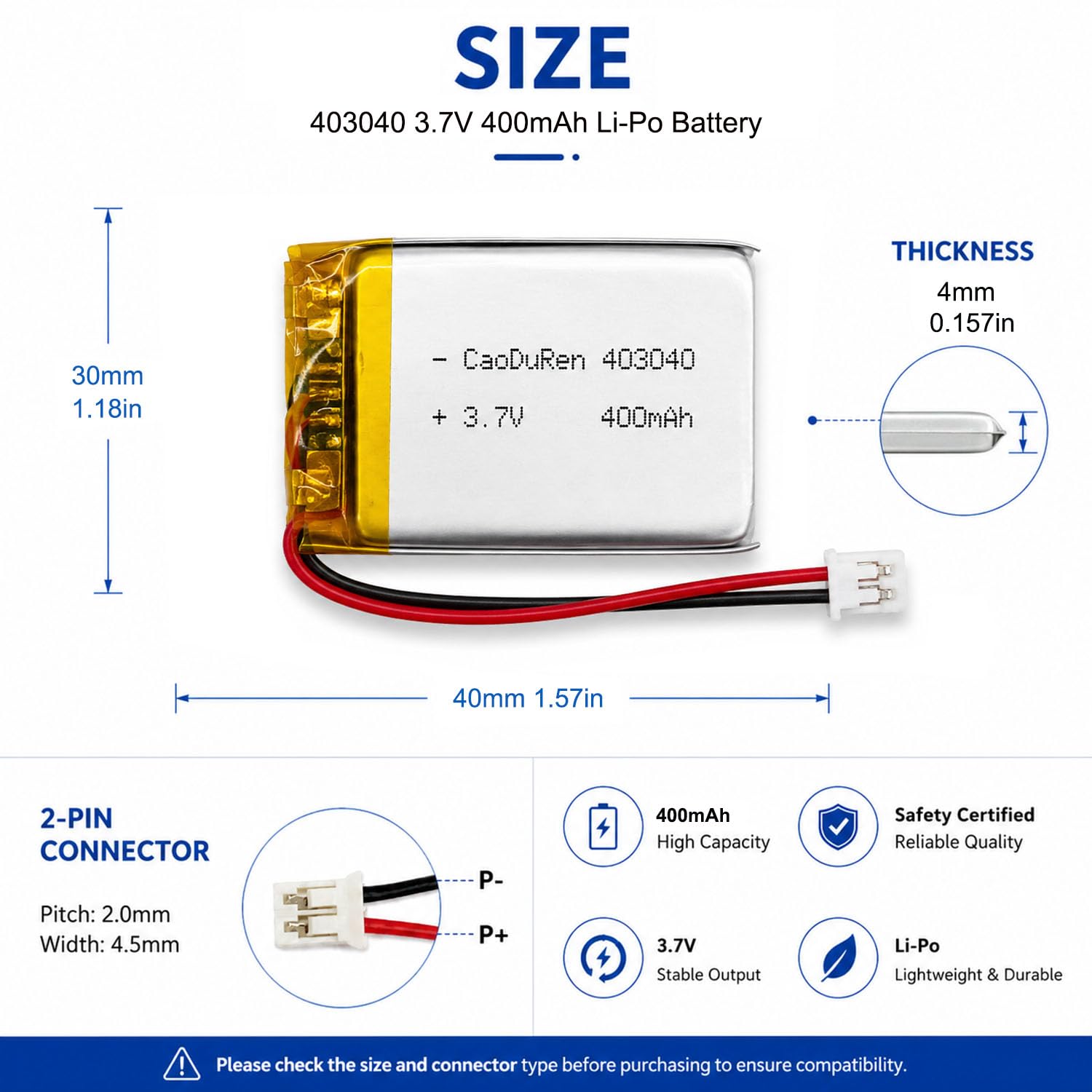 Amazon.com: CaoDuRen Rechargeable 3.7V Li Lipo Lithium Polymer Ion