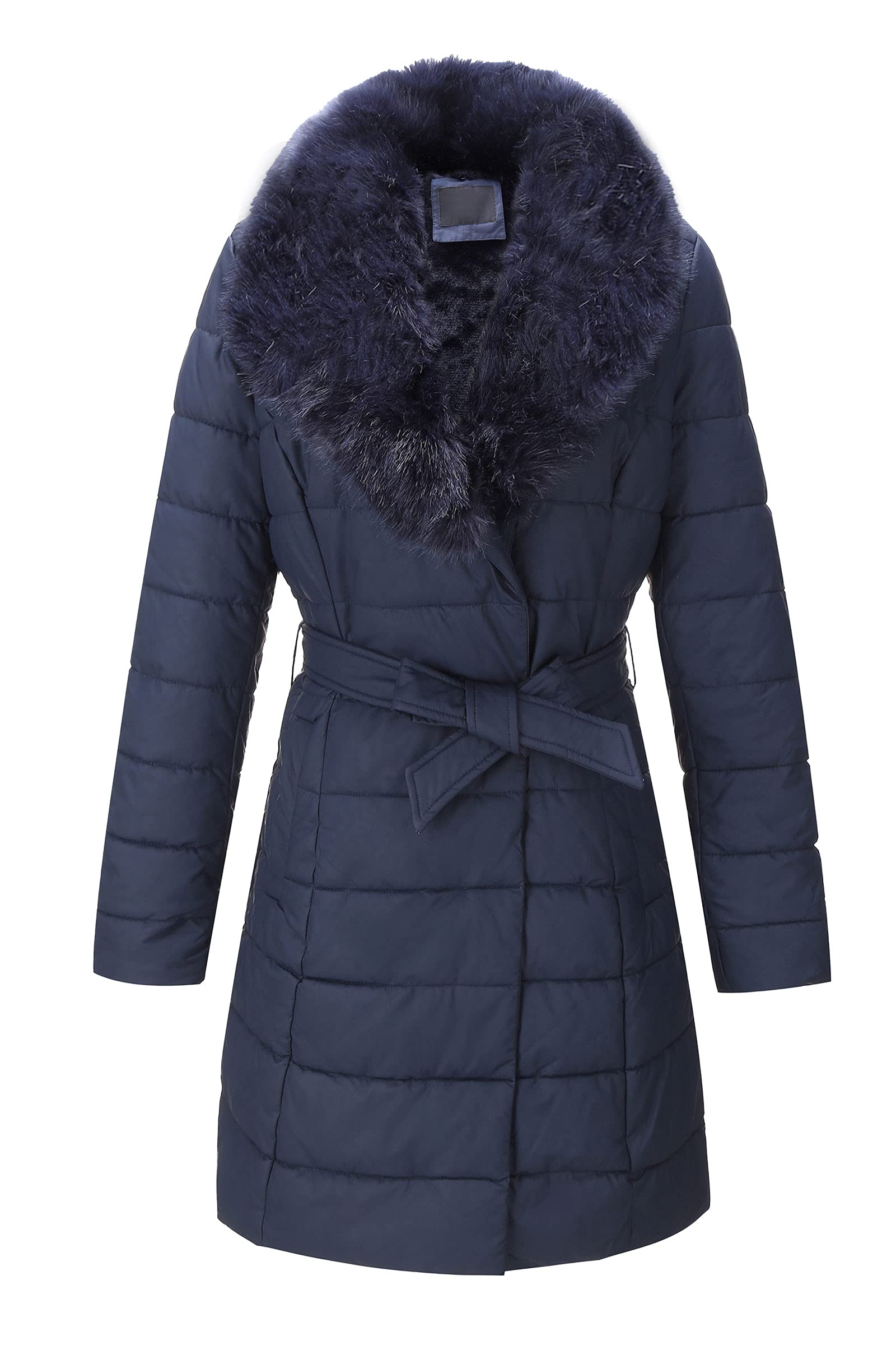 BelliveraWomen's Puffer Jacket Faux Leather Bubble Padding Sherpa-Lined Coat with Removable Fur Collar