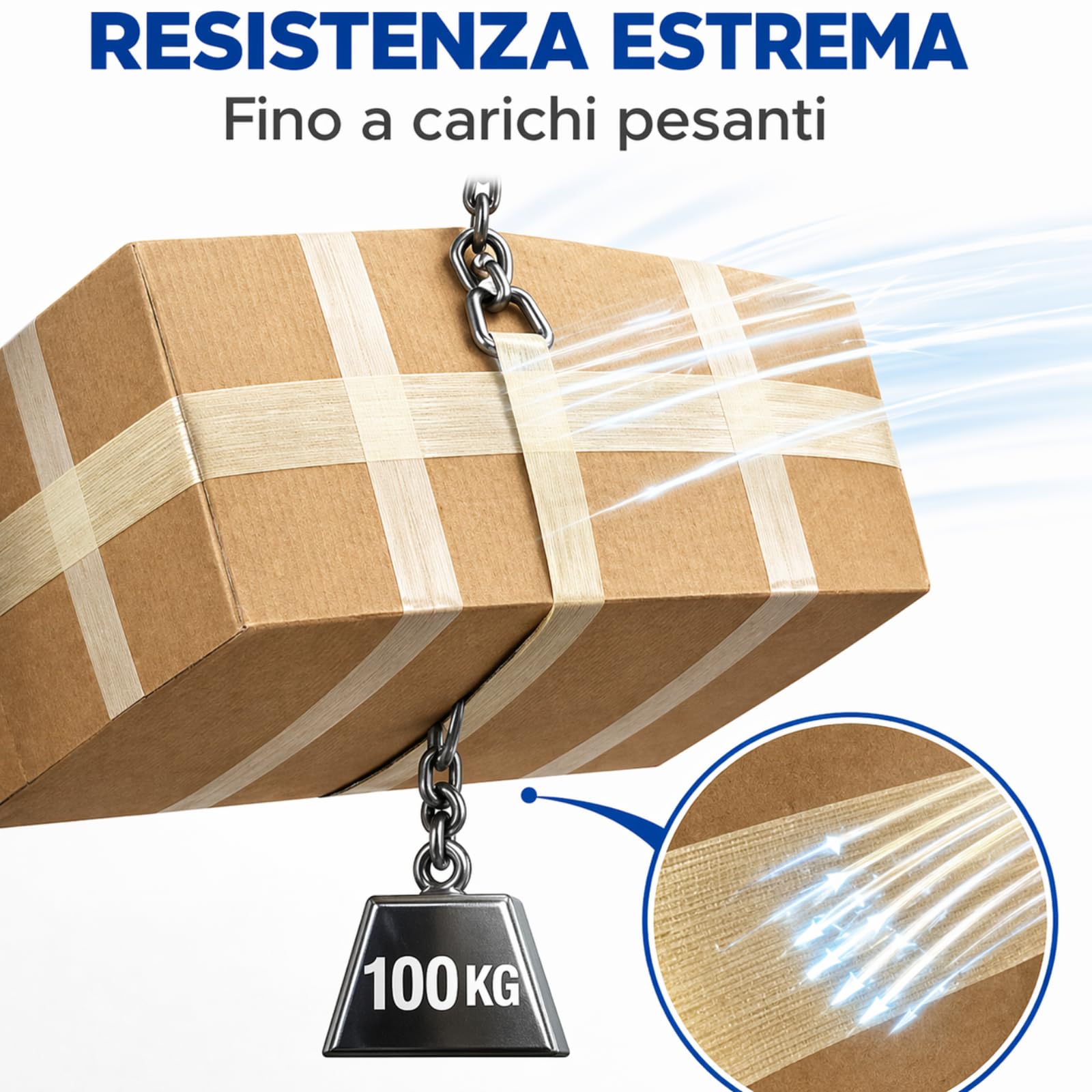 Nastro Adesivo Rinforzato M10 Unidirezionale, Fibre in Vetro, Trasparente, 50 mm x 50 m, Alta Resistenza alla Trazione per Imballaggi Pesanti, Pallet e Fissaggi Industriali (6)