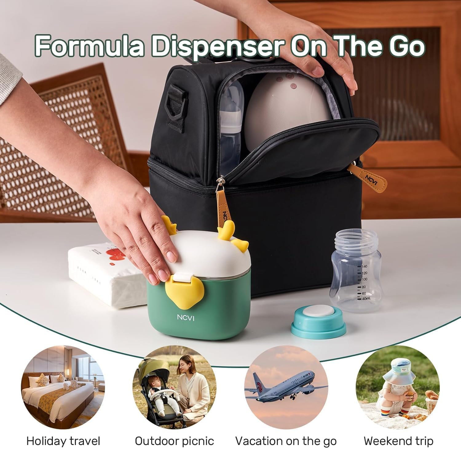 Bebamour Baby Formula Dispenser On The Go, Formula Container to Go, Formula Holder for Travel, Candy Fruit Snack Storage Container with Scoop and Leveller (Green) 3
