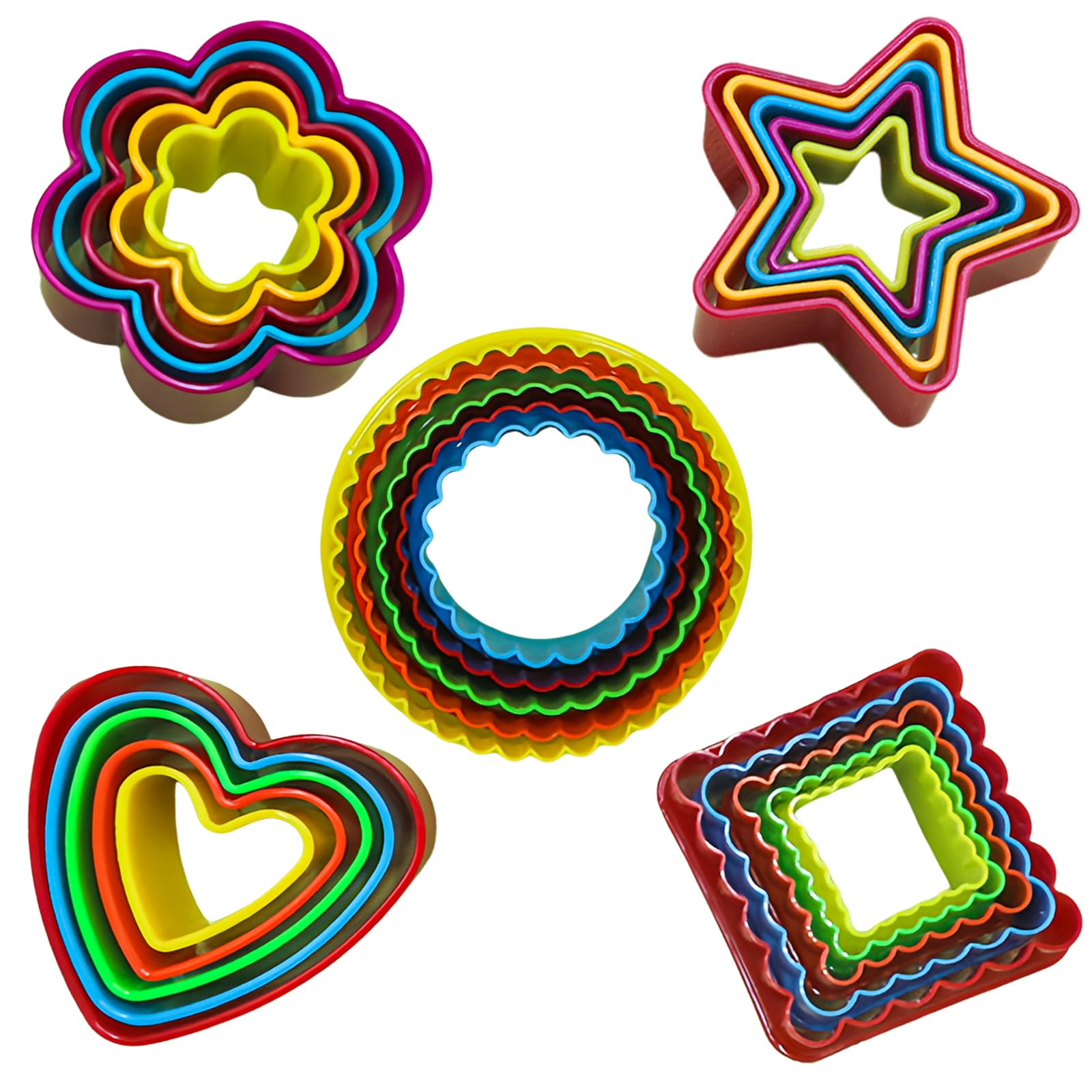 Muiltvoe 25 PCS Cookie Cutter Set Circle Love Star Square and Flower Biscuit Cutter Set Mini Plastic Cookie Molds for Fun Time with Kids for Cake Sandwich Fondant Biscuit Pastry Decorating