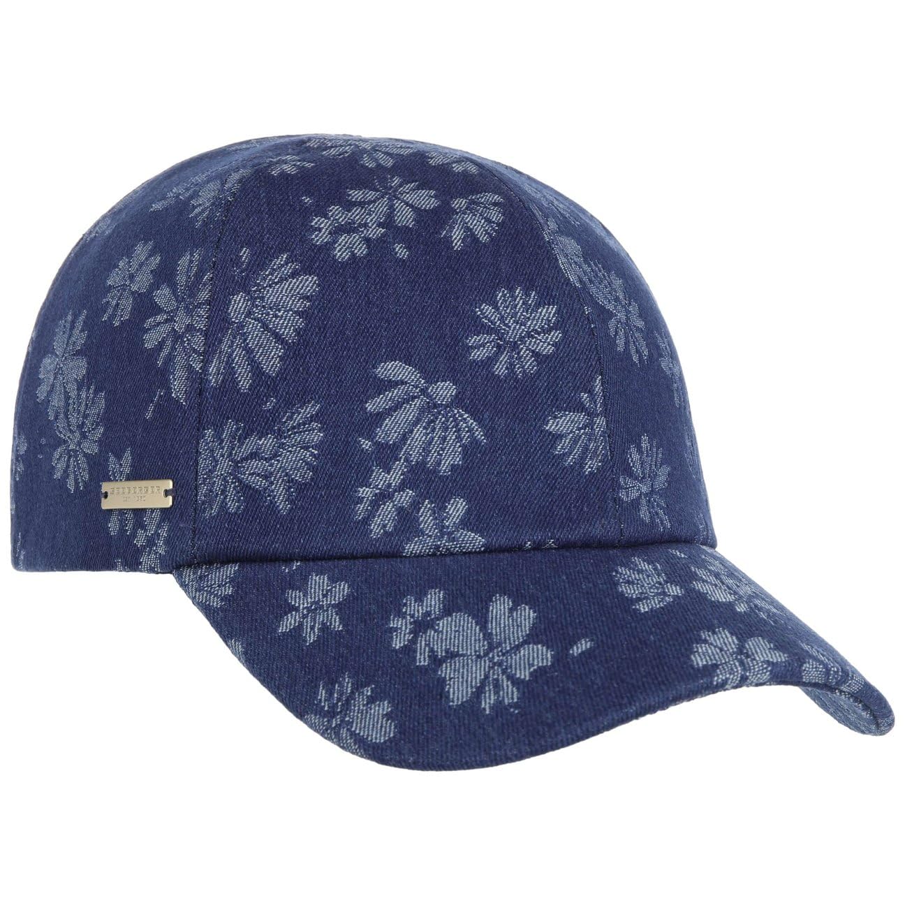 Seeberger Denim Flower Cap Basecap baseballówka damska - metalowa klamra, z daszkiem wiosna-lato - One Size Denim